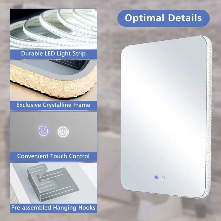 32 x 24 Inch LED Wall Mirror with Shatterproof Glass, 3 Color Lighting, and Anti-Fog Function