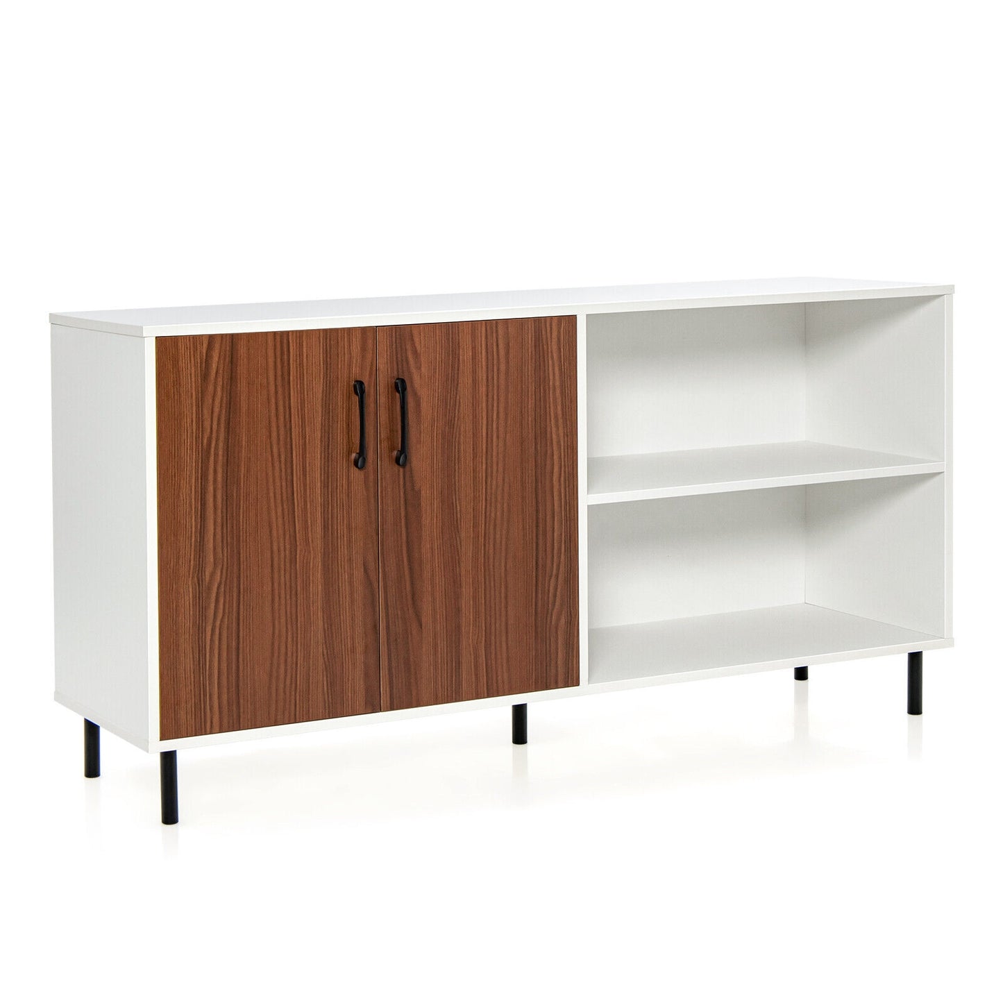 Contemporary Storage Sideboard Cabinet with 2 Doors and Open Display Shelves