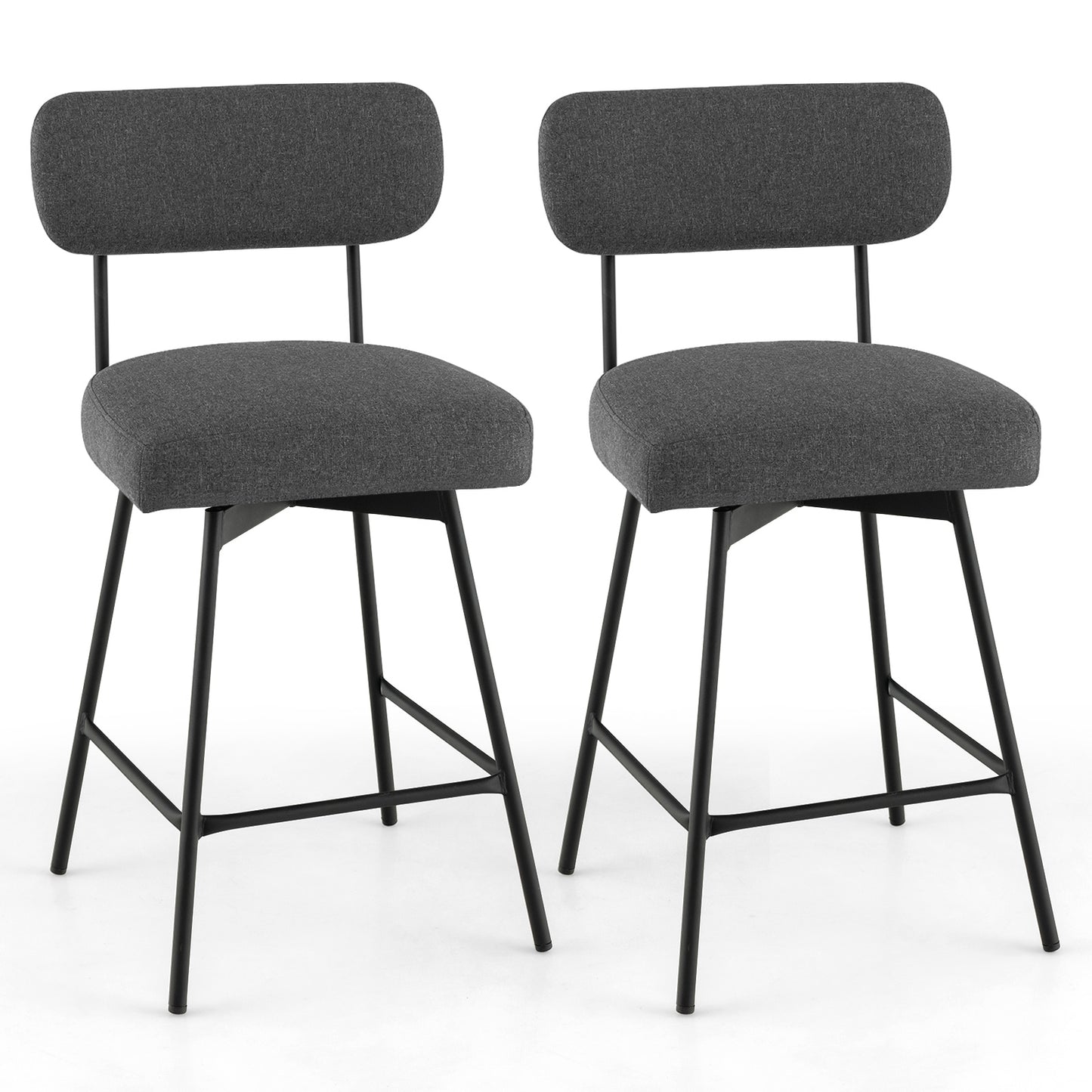 Set of 2 Modern 25″ Upholstered Bar Stools with Backrest and Footrests in Grey