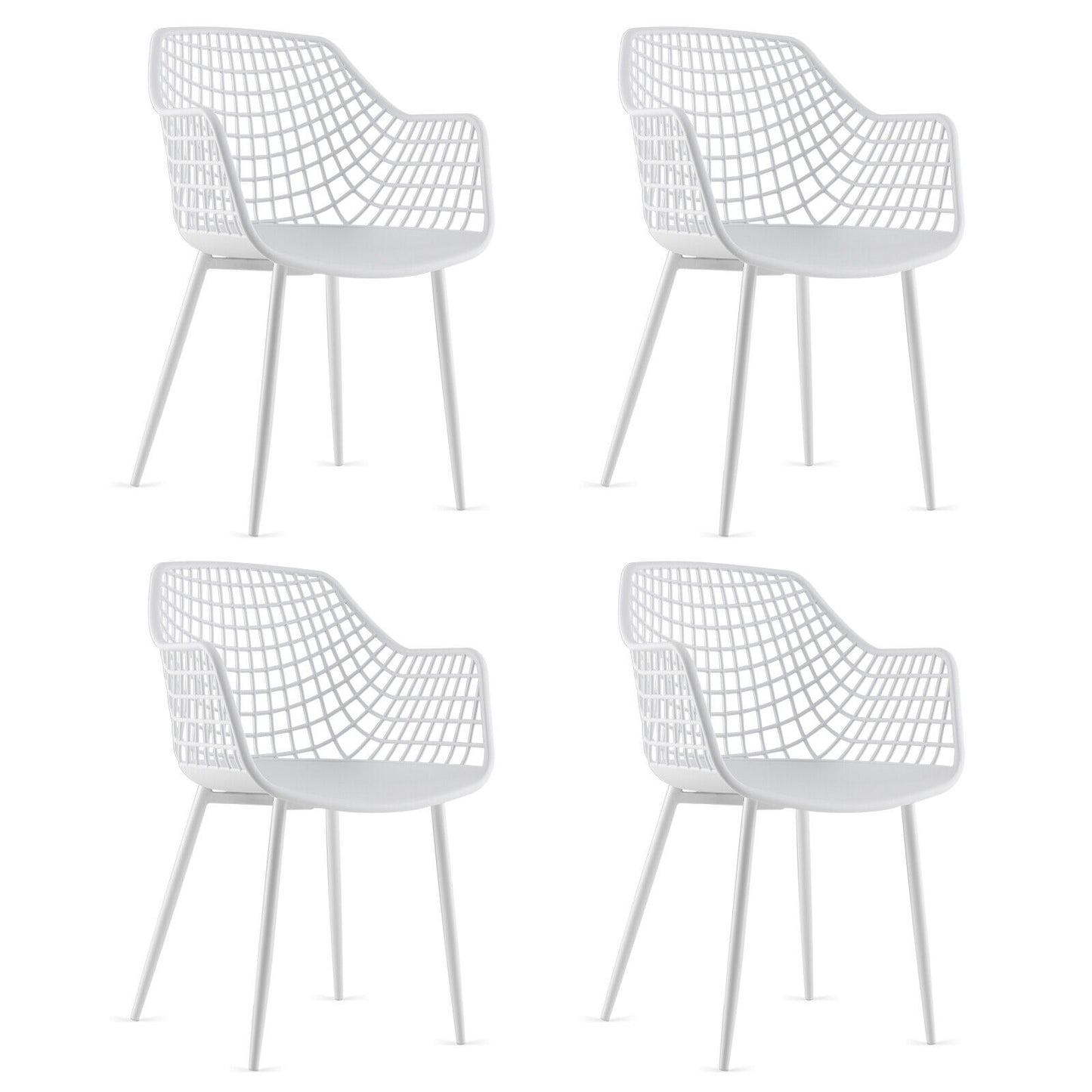 Modern Dining Chairs with Airy Hollow Backrest Set of 4 Heavy Duty Ergonomic White Chairs