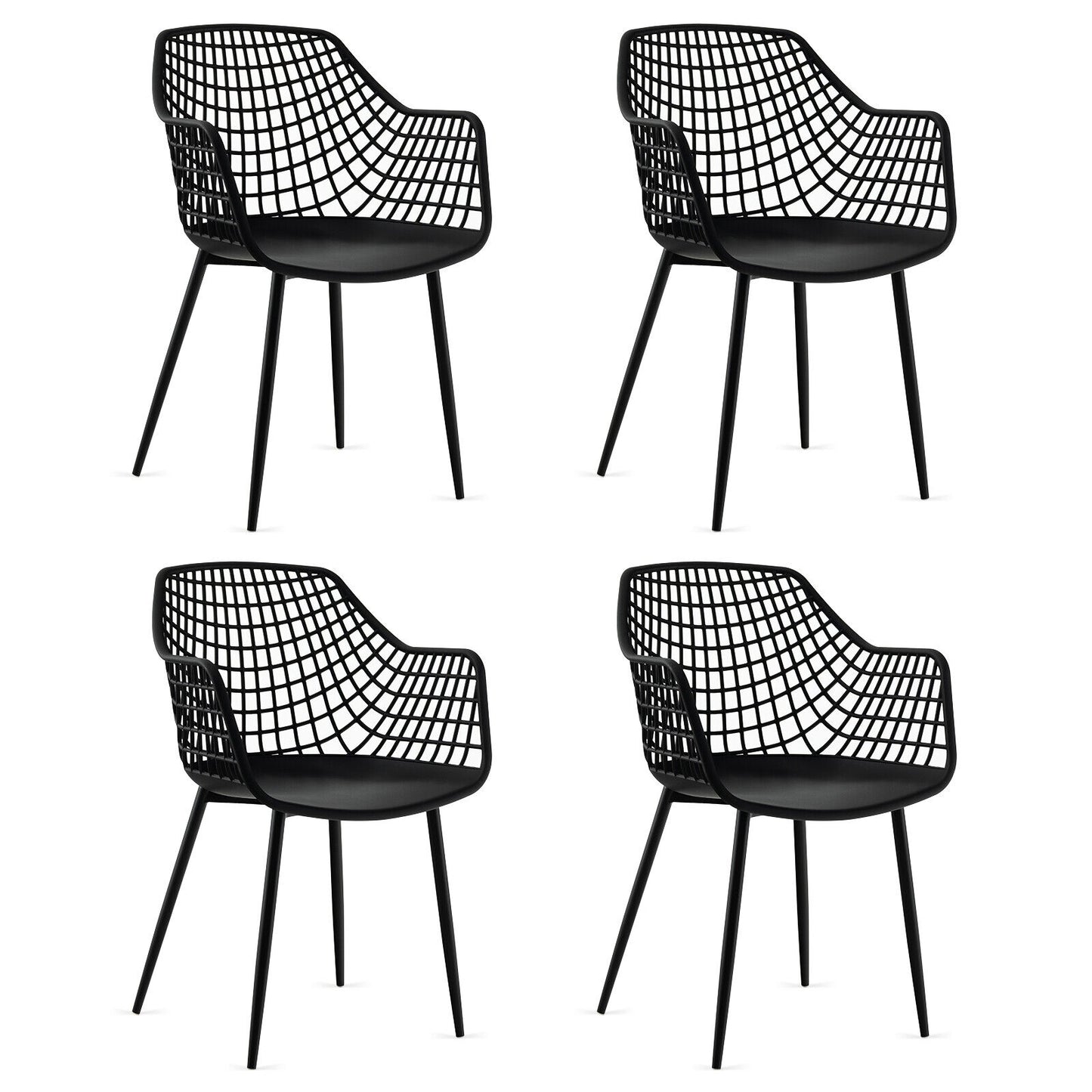 Modern Dining Chairs with Airy Hollow Backrest Set of 4 Heavy Duty Ergonomic Black Chairs