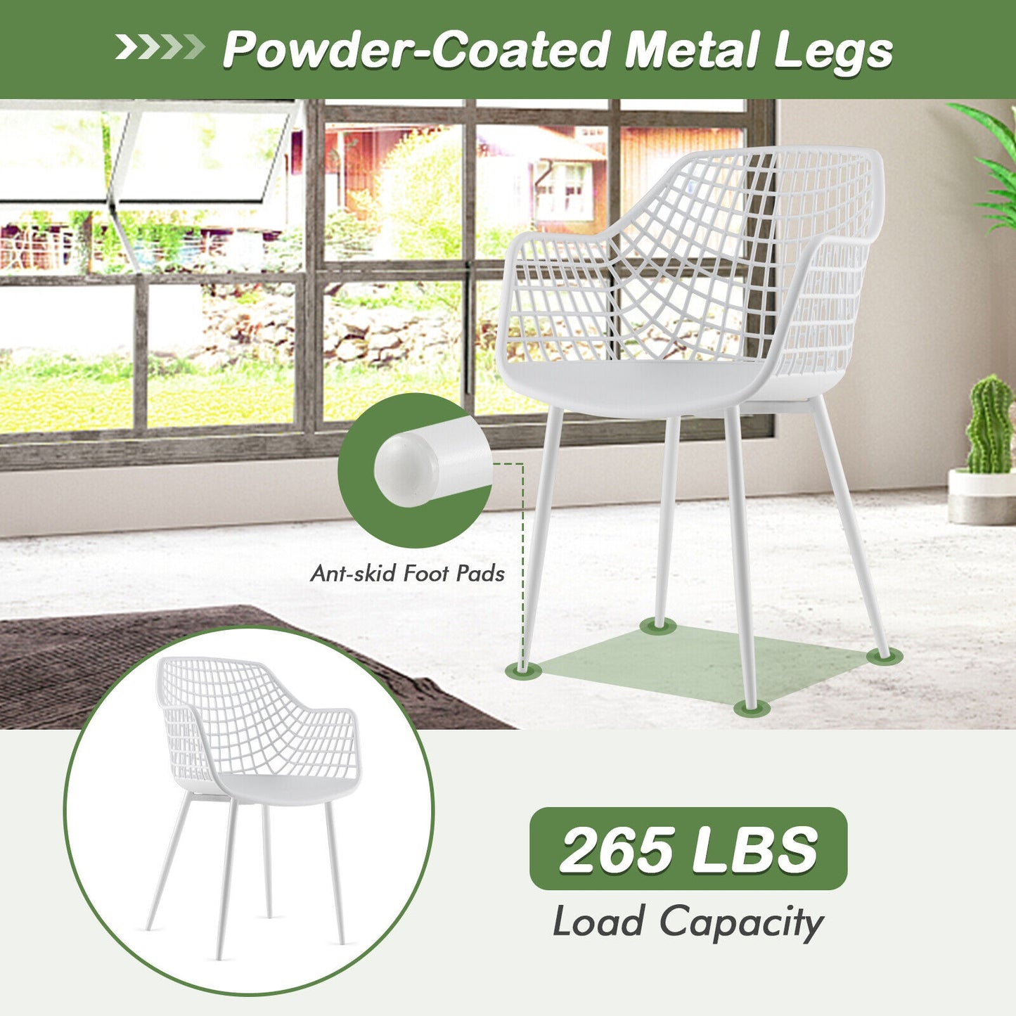 Modern Dining Chairs with Airy Hollow Backrest Set of 4 Heavy Duty Ergonomic White Chairs