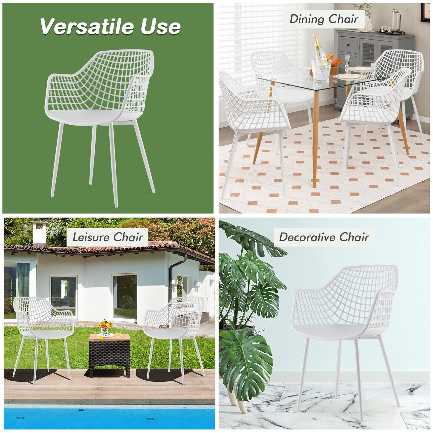 Modern Dining Chairs with Airy Hollow Backrest Set of 4 Heavy Duty Ergonomic White Chairs