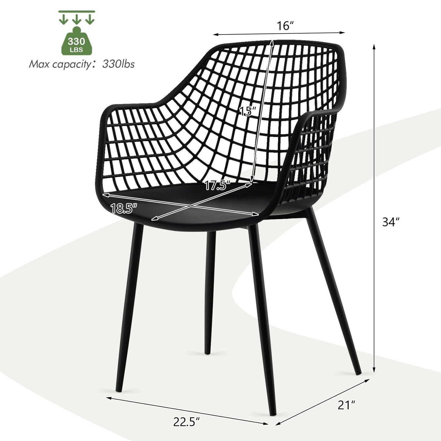 Modern Dining Chairs with Airy Hollow Backrest Set of 4 Heavy Duty Ergonomic Black Chairs