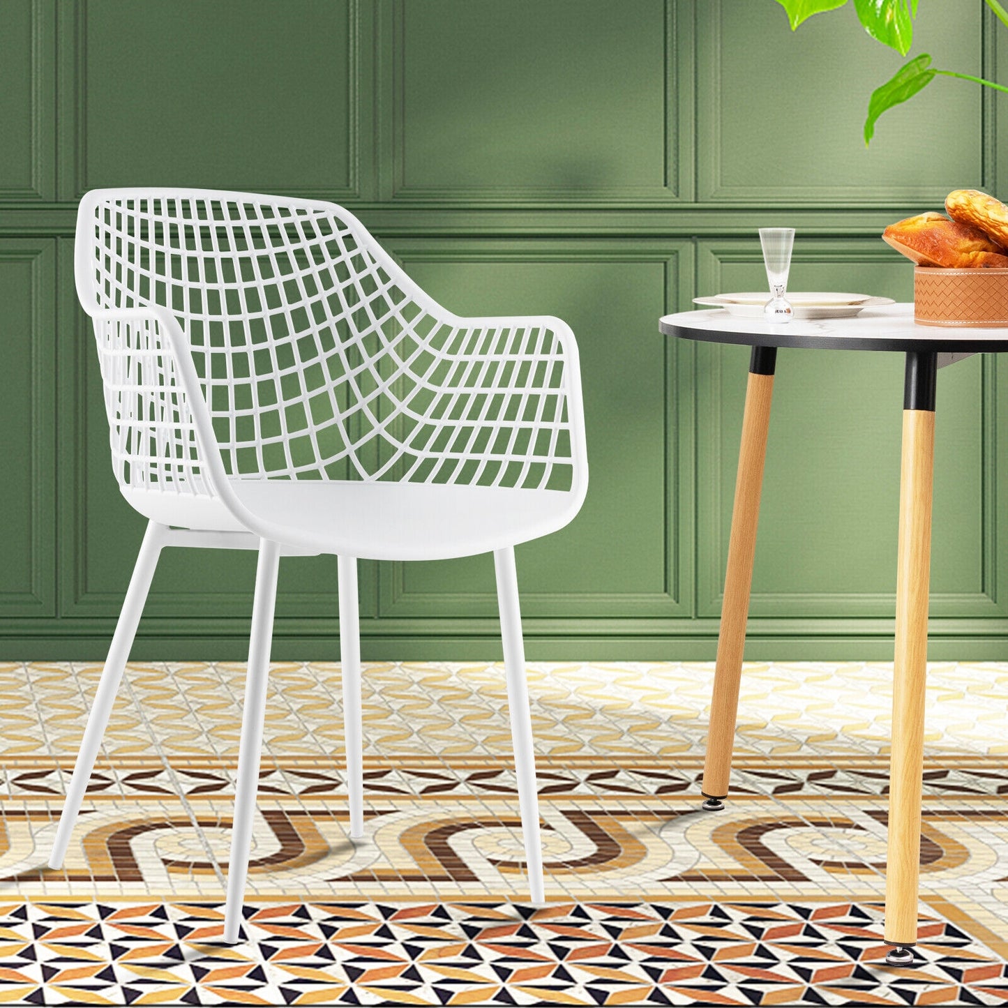 Modern Dining Chairs with Airy Hollow Backrest Set of 4 Heavy Duty Ergonomic White Chairs