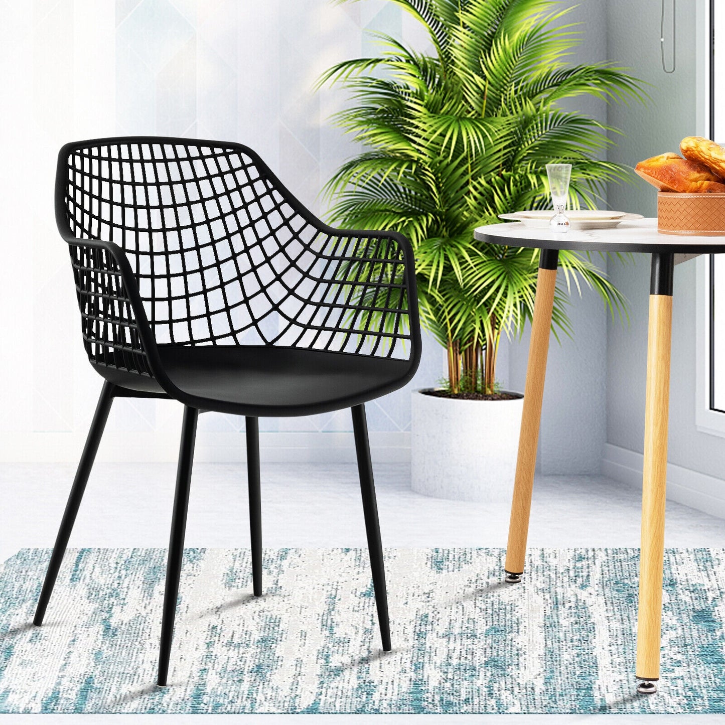Modern Dining Chairs with Airy Hollow Backrest Set of 4 Heavy Duty Ergonomic Black Chairs