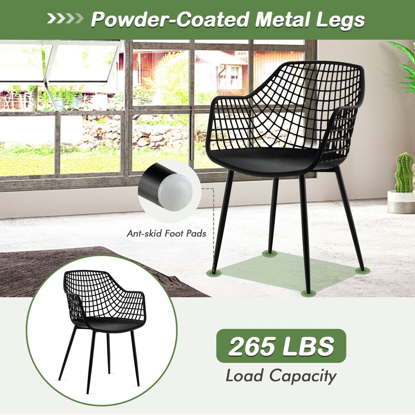 Modern Dining Chairs with Airy Hollow Backrest Set of 4 Heavy Duty Ergonomic Black Chairs