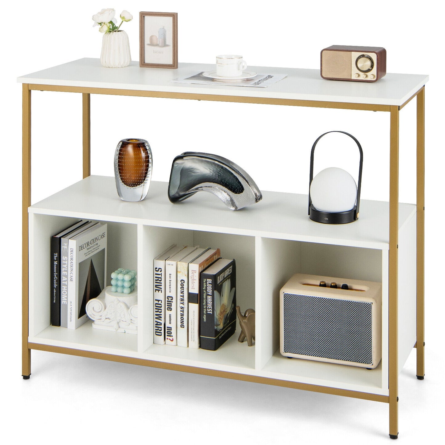 Multipurpose Buffet Sideboard Cabinet with Open Shelves and Storage Compartments - White