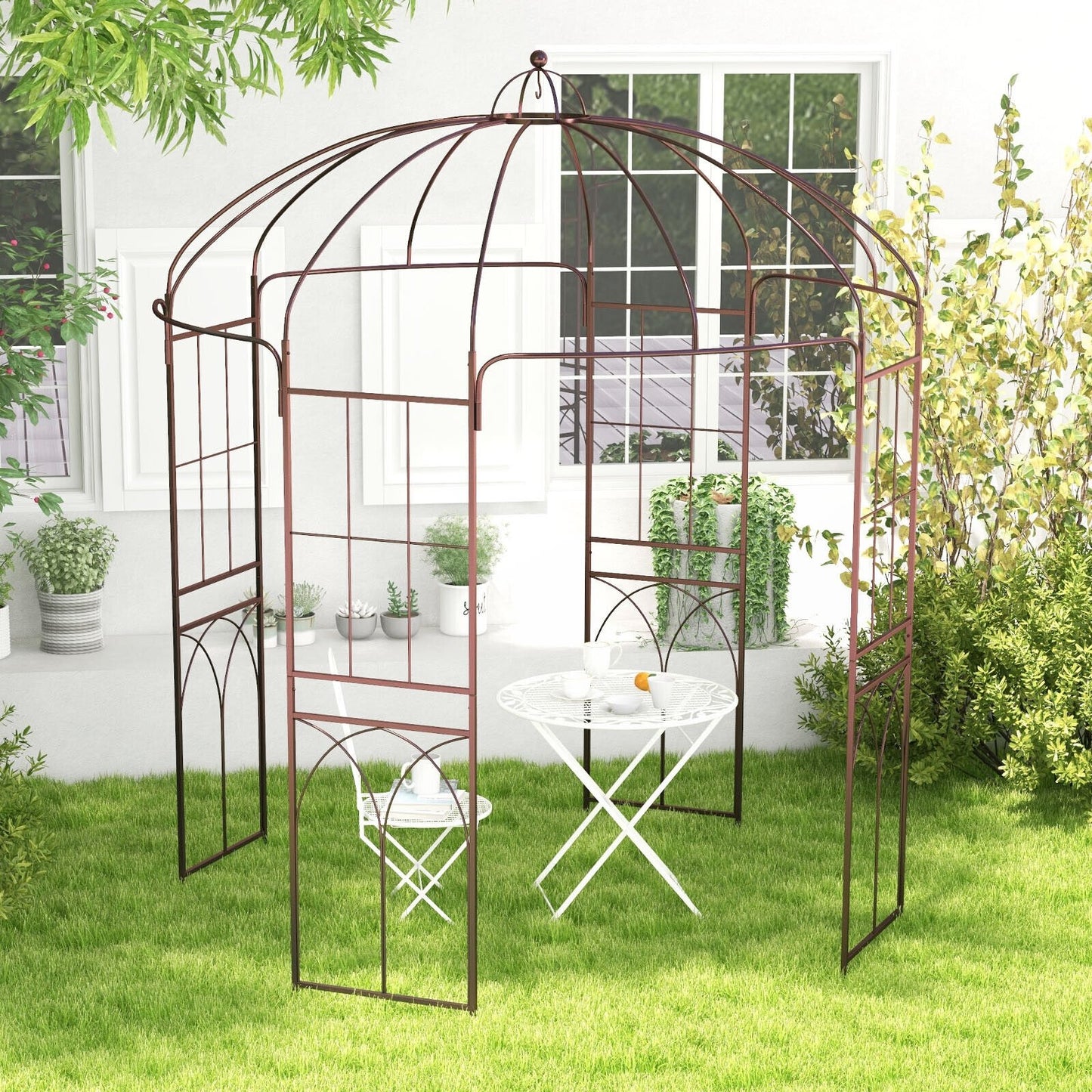 8.4 ft Birdcage Design Metal Garden Arbor for Climbing Plants and Outdoor Décor
