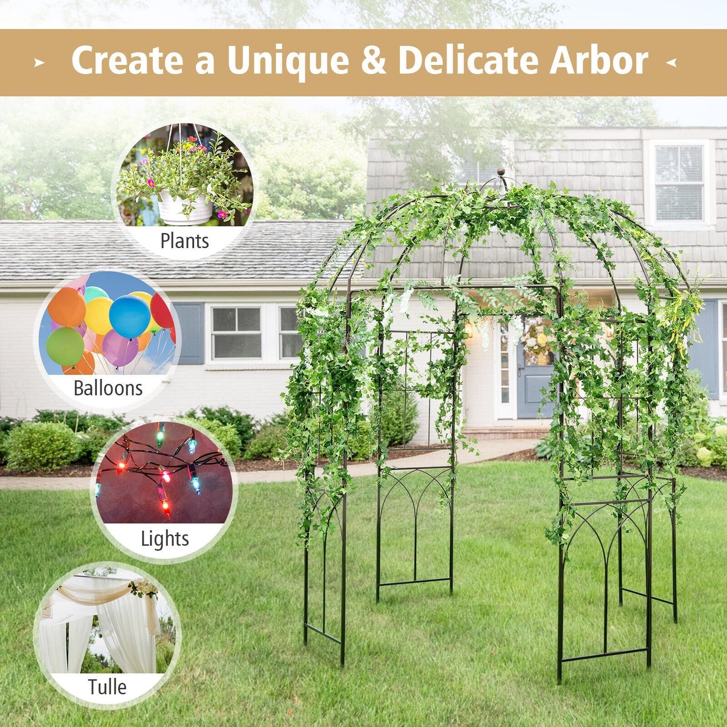 8.4 ft Birdcage Design Metal Garden Arbor for Climbing Plants and Outdoor Décor