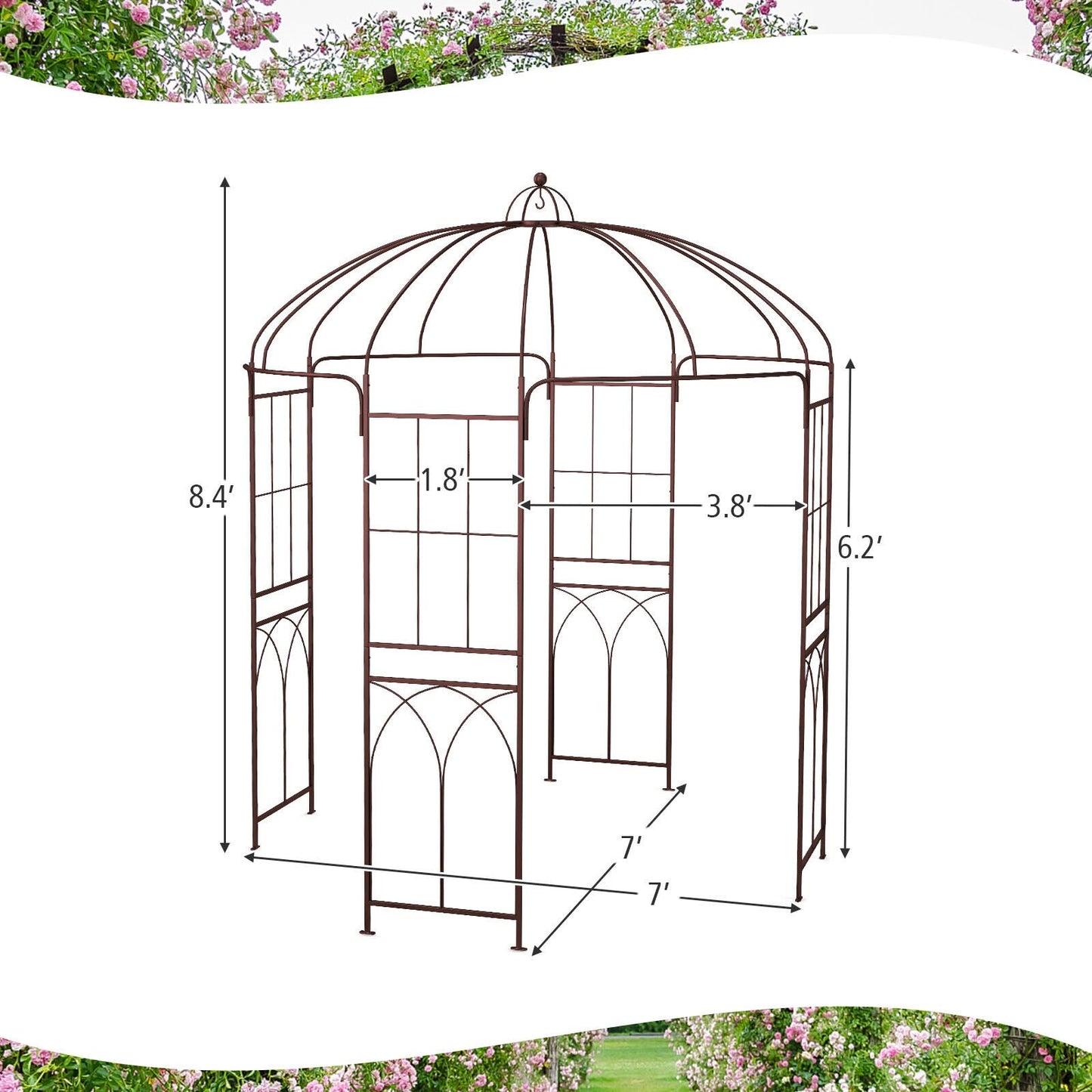 8.4 ft Birdcage Design Metal Garden Arbor for Climbing Plants and Outdoor Décor