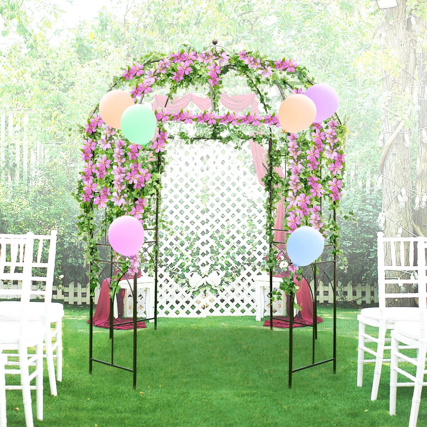 8.4 ft Birdcage Design Metal Garden Arbor for Climbing Plants and Outdoor Décor