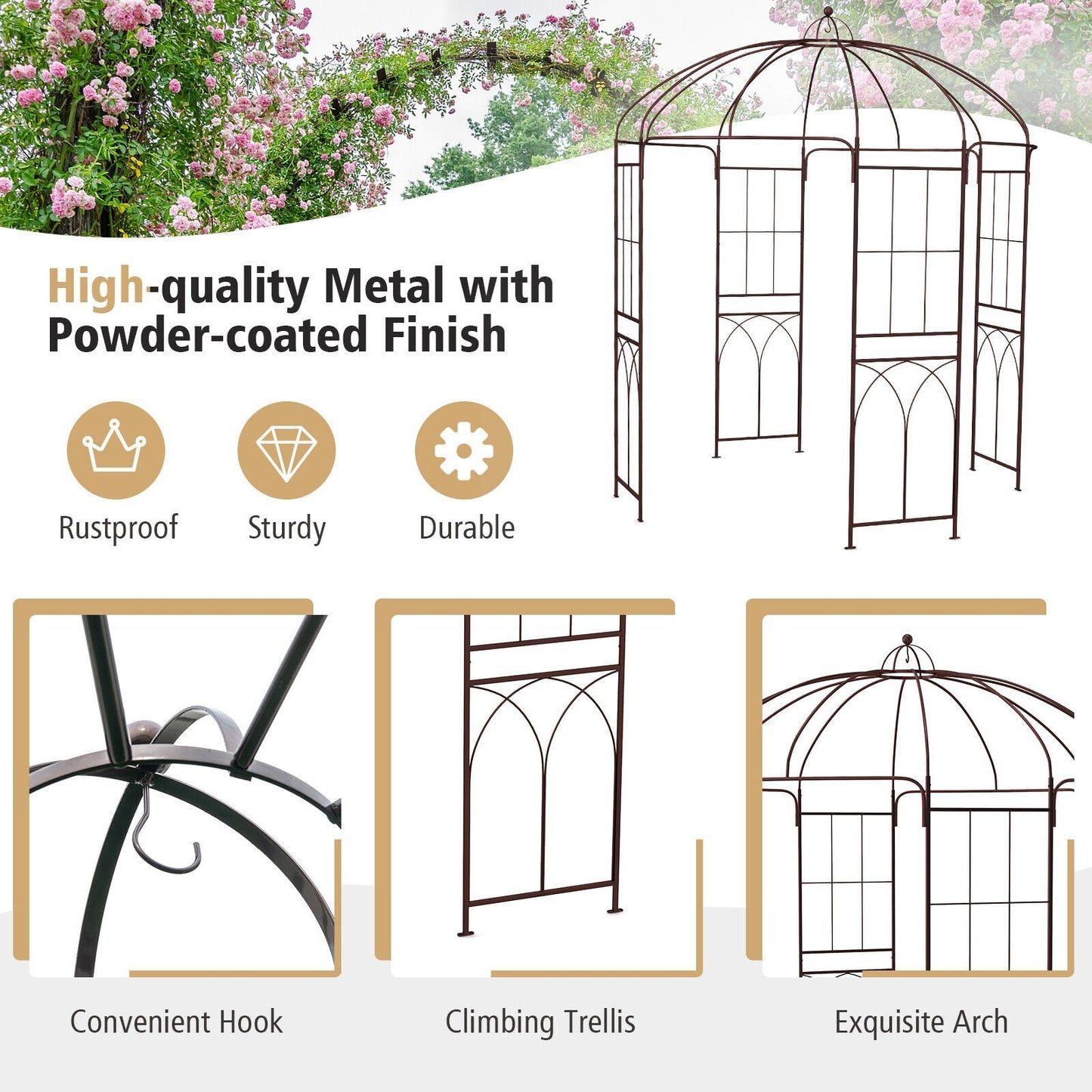 8.4 ft Birdcage Design Metal Garden Arbor for Climbing Plants and Outdoor Décor