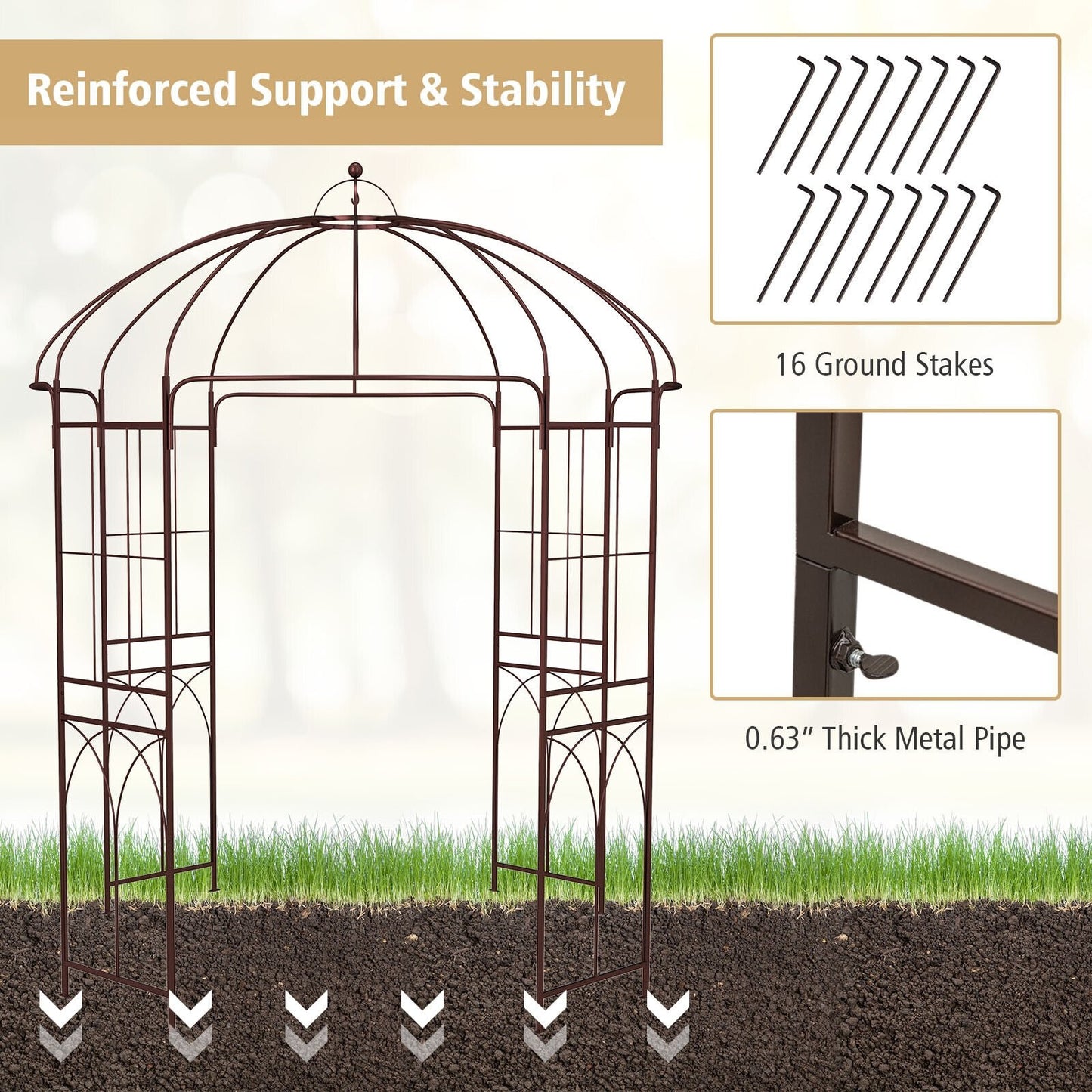 8.4 ft Birdcage Design Metal Garden Arbor for Climbing Plants and Outdoor Décor