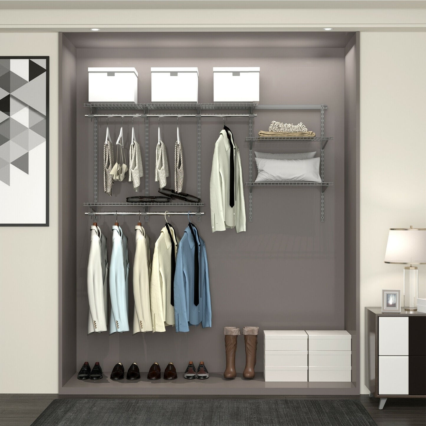 Adjustable Wall-Mounted Closet Organizer System - 3 to 6 Feet with Shelves, Hang Rods & Customizable Storage Solution