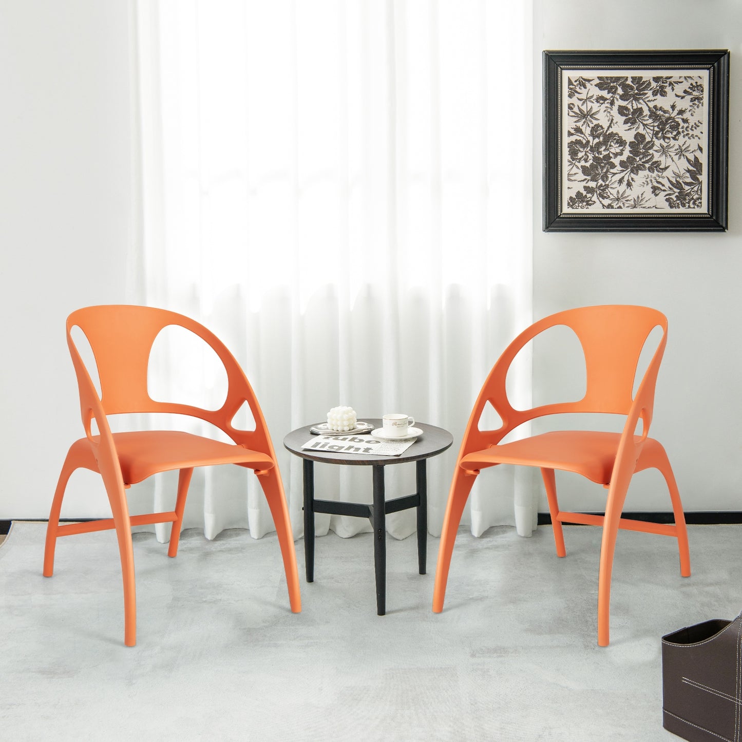 Folding Dining Chairs with Armrests and High Backrest in Orange - Set of 2