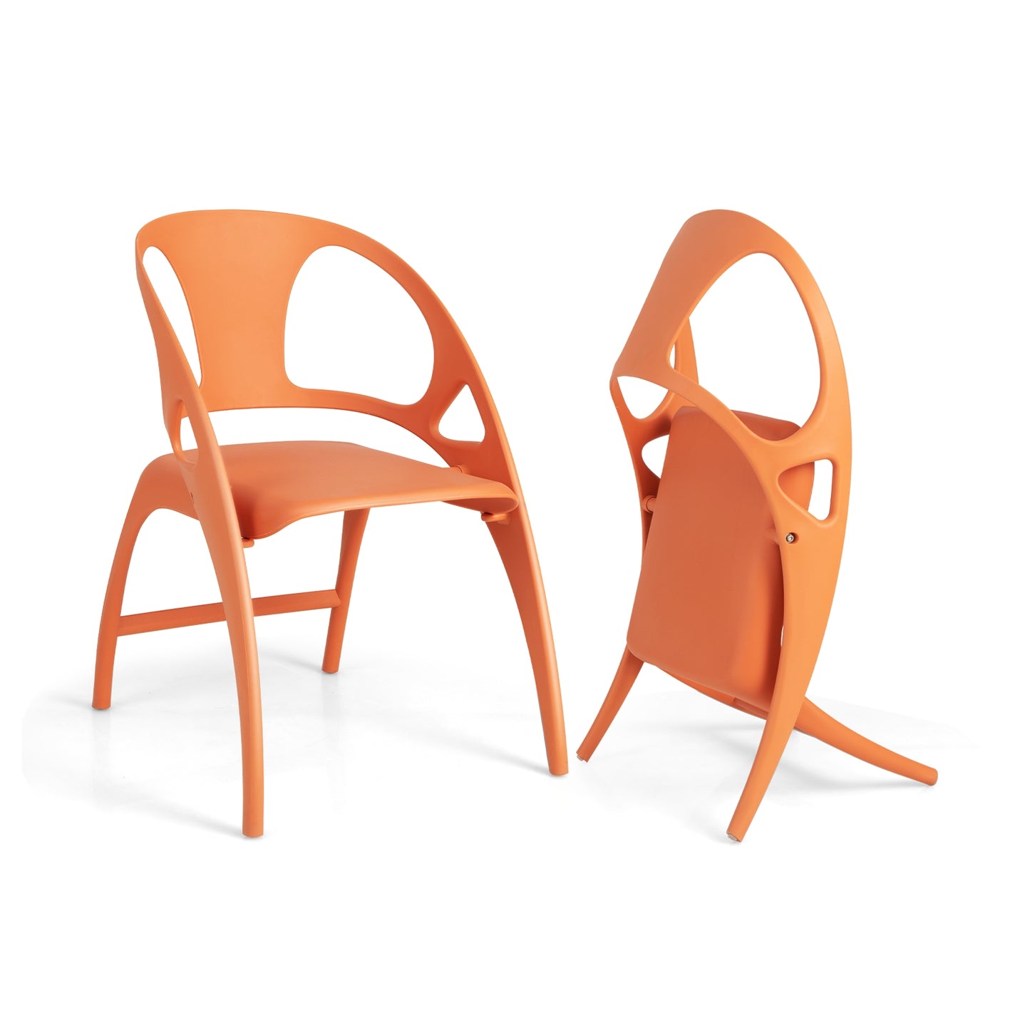 Folding Dining Chairs with Armrests and High Backrest in Orange - Set of 2