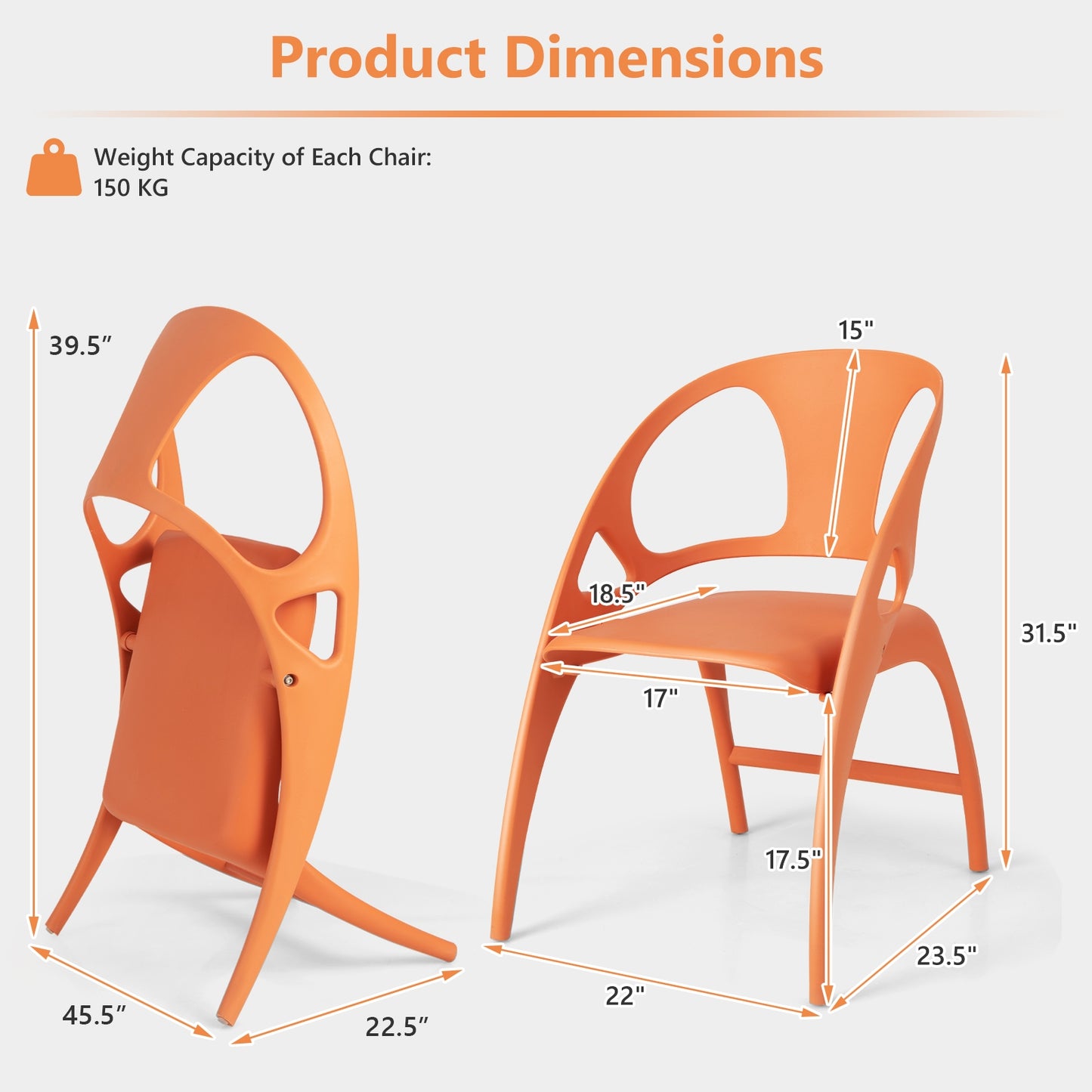Folding Dining Chairs with Armrests and High Backrest in Orange - Set of 2