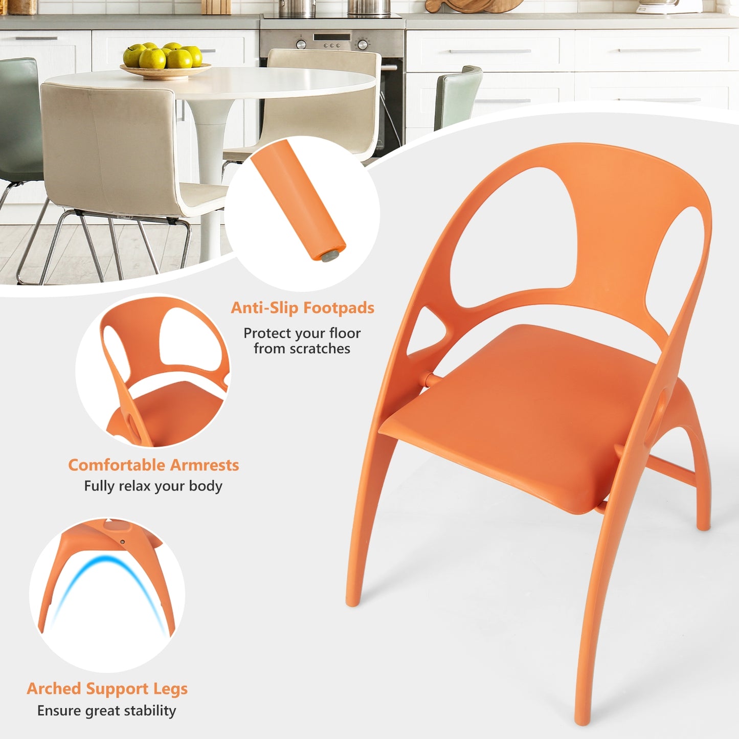 Folding Dining Chairs with Armrests and High Backrest in Orange - Set of 2
