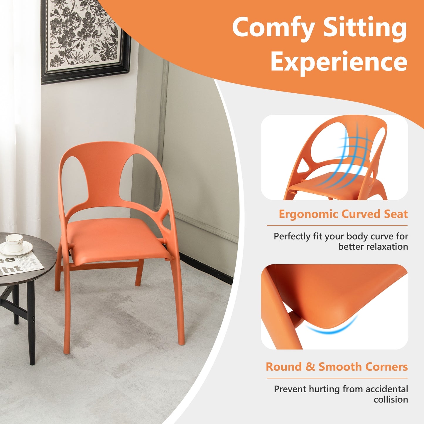 Folding Dining Chairs with Armrests and High Backrest in Orange - Set of 2