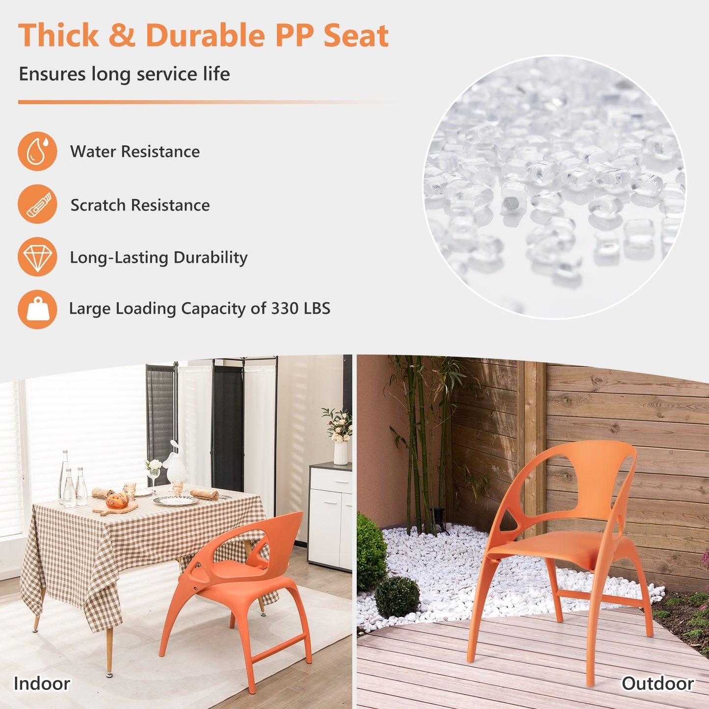 Folding Dining Chairs with Armrests and High Backrest in Orange - Set of 2