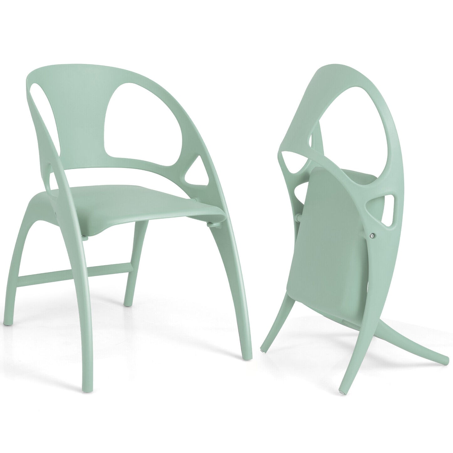 Folding Dining Chairs with Armrests and High Backrest in Green - Set of 2