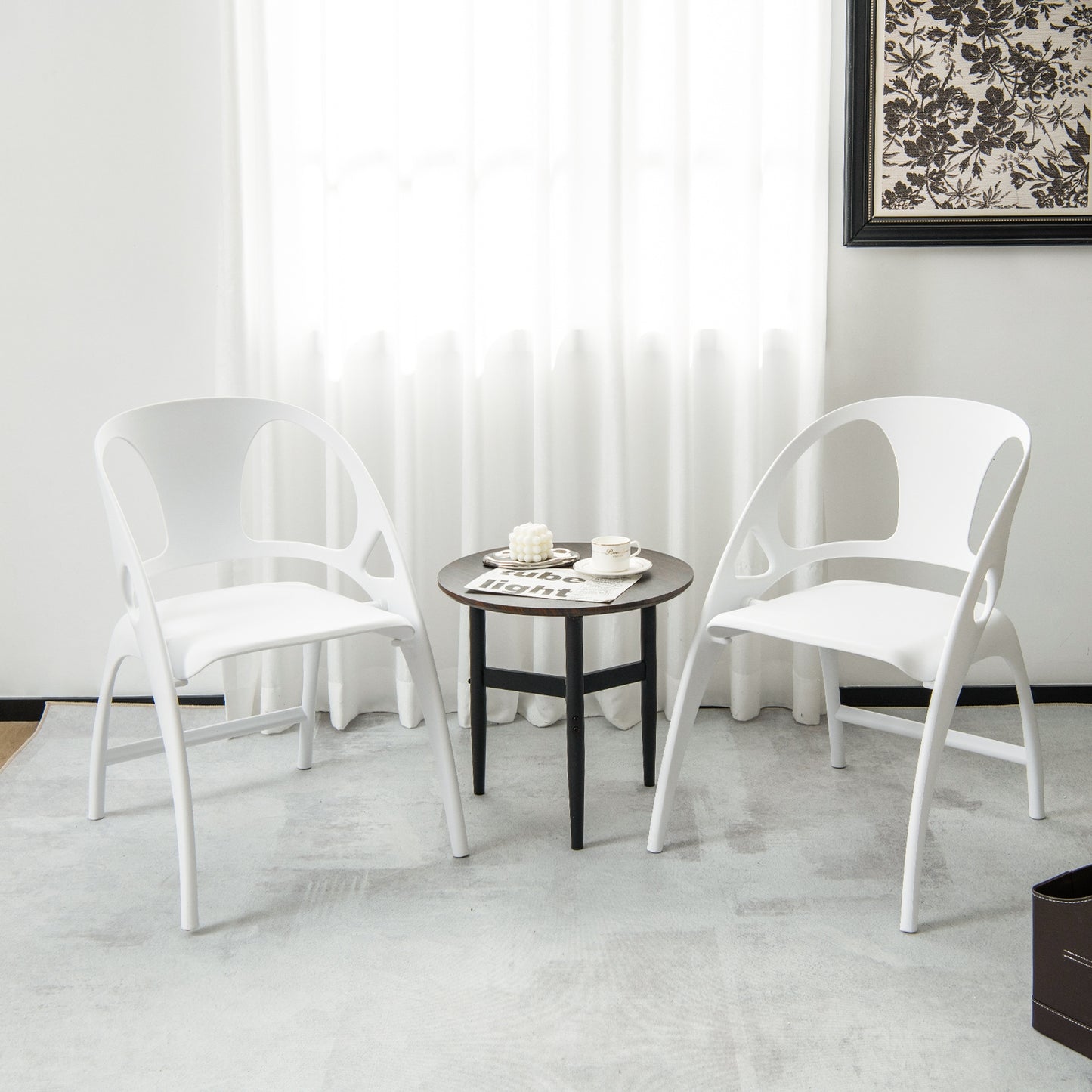 Folding Dining Chairs with Armrests and High Backrest in White - Set of 2