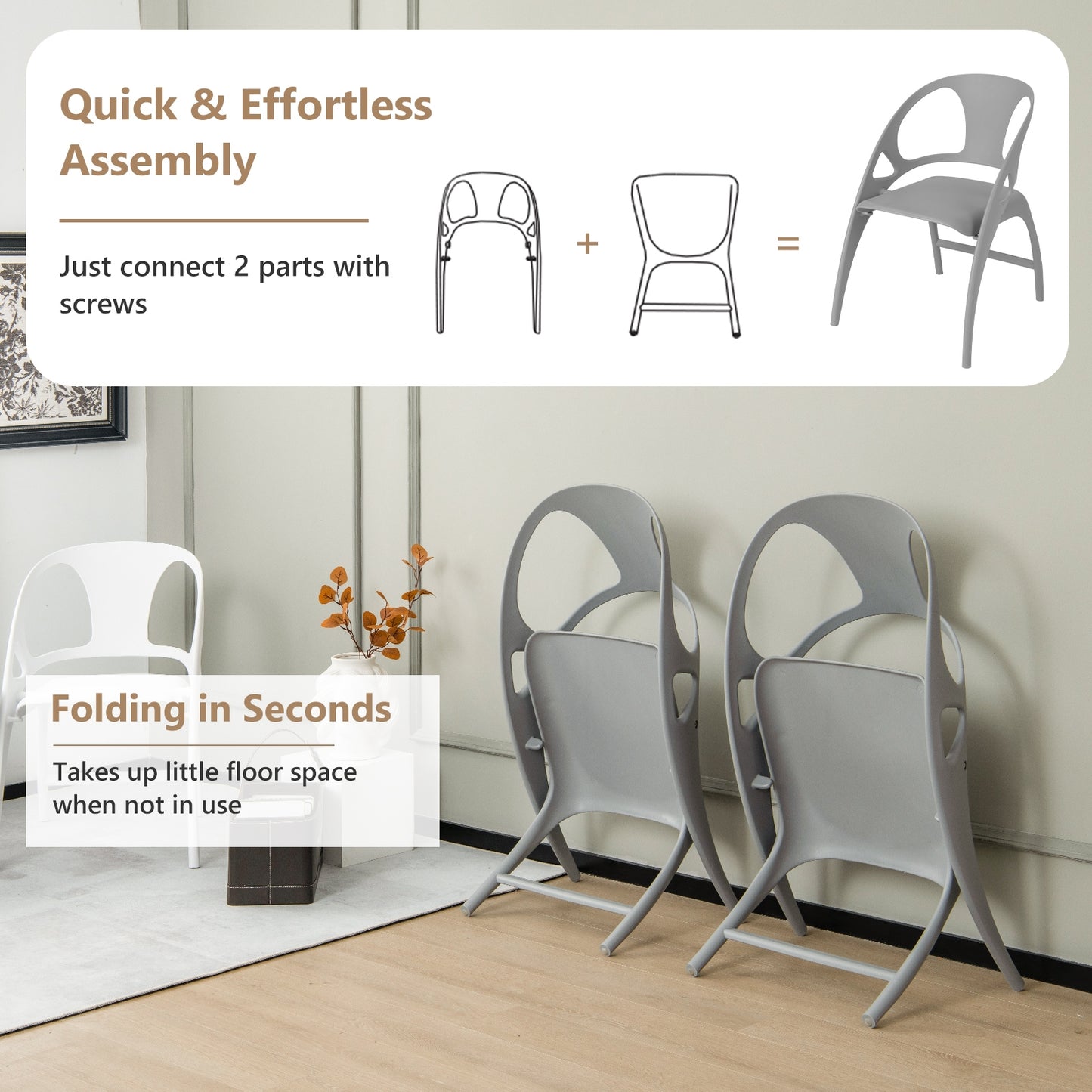 Folding Dining Chairs with Armrests and High Backrest in Grey - Set of 2