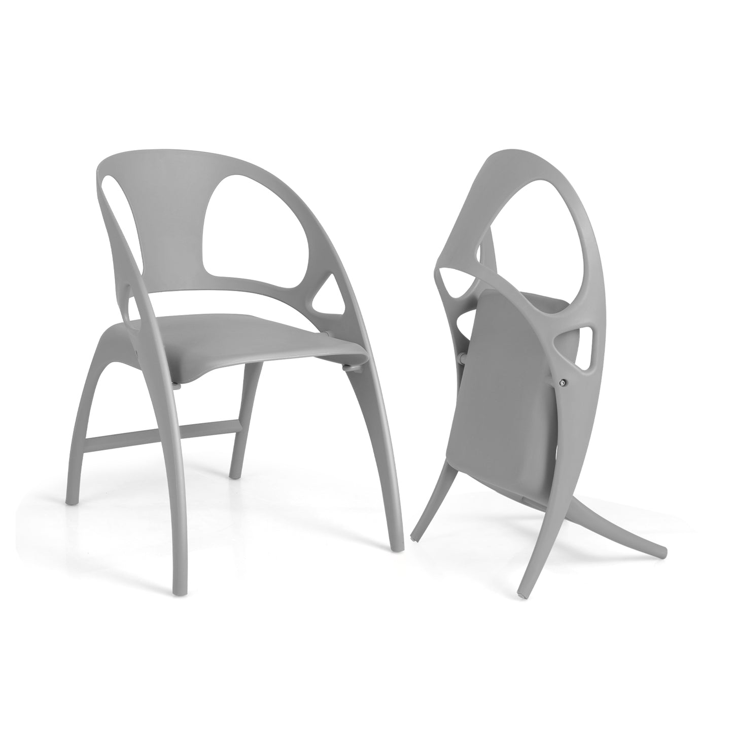 Folding Dining Chairs with Armrests and High Backrest in Grey - Set of 2