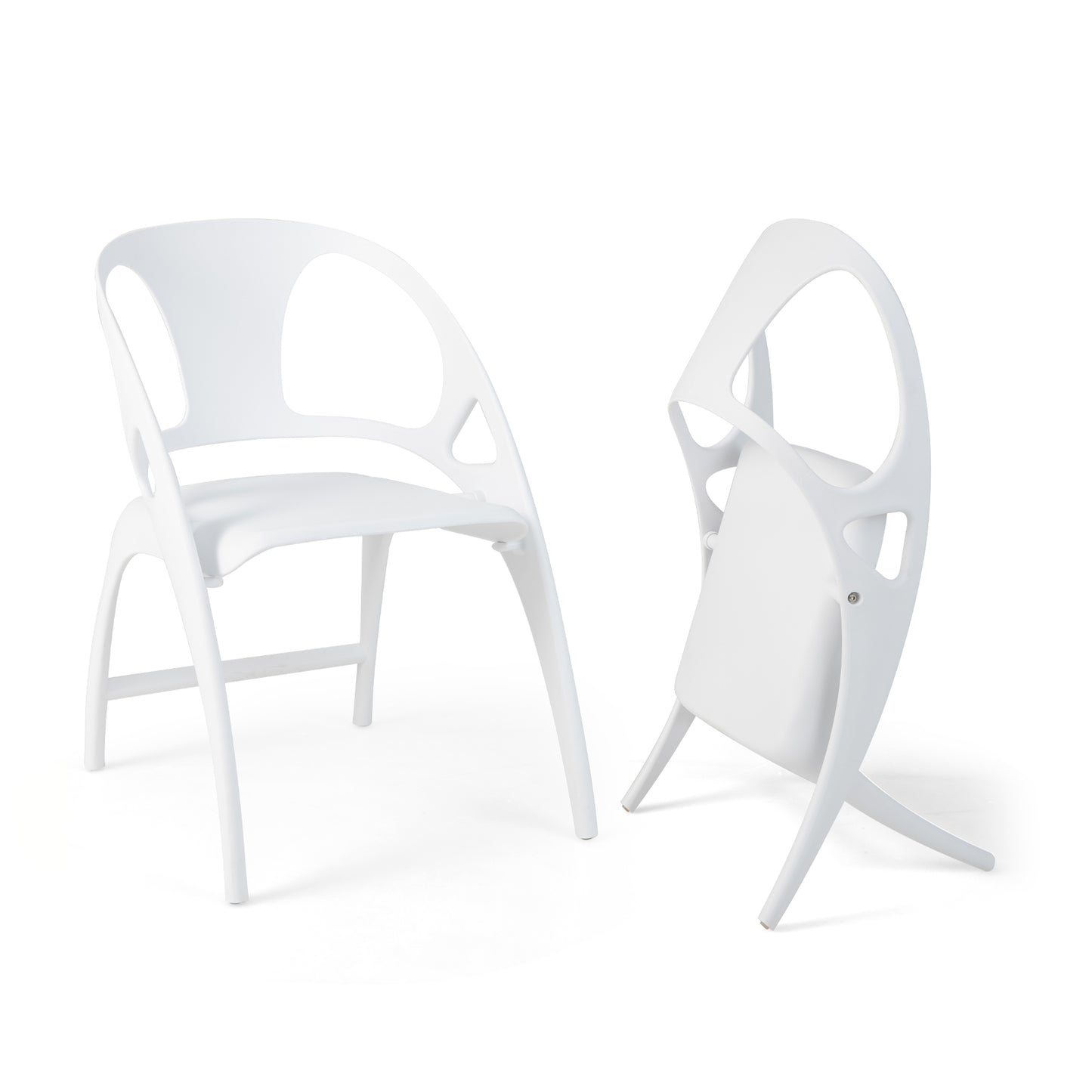 Folding Dining Chairs with Armrests and High Backrest in White - Set of 2