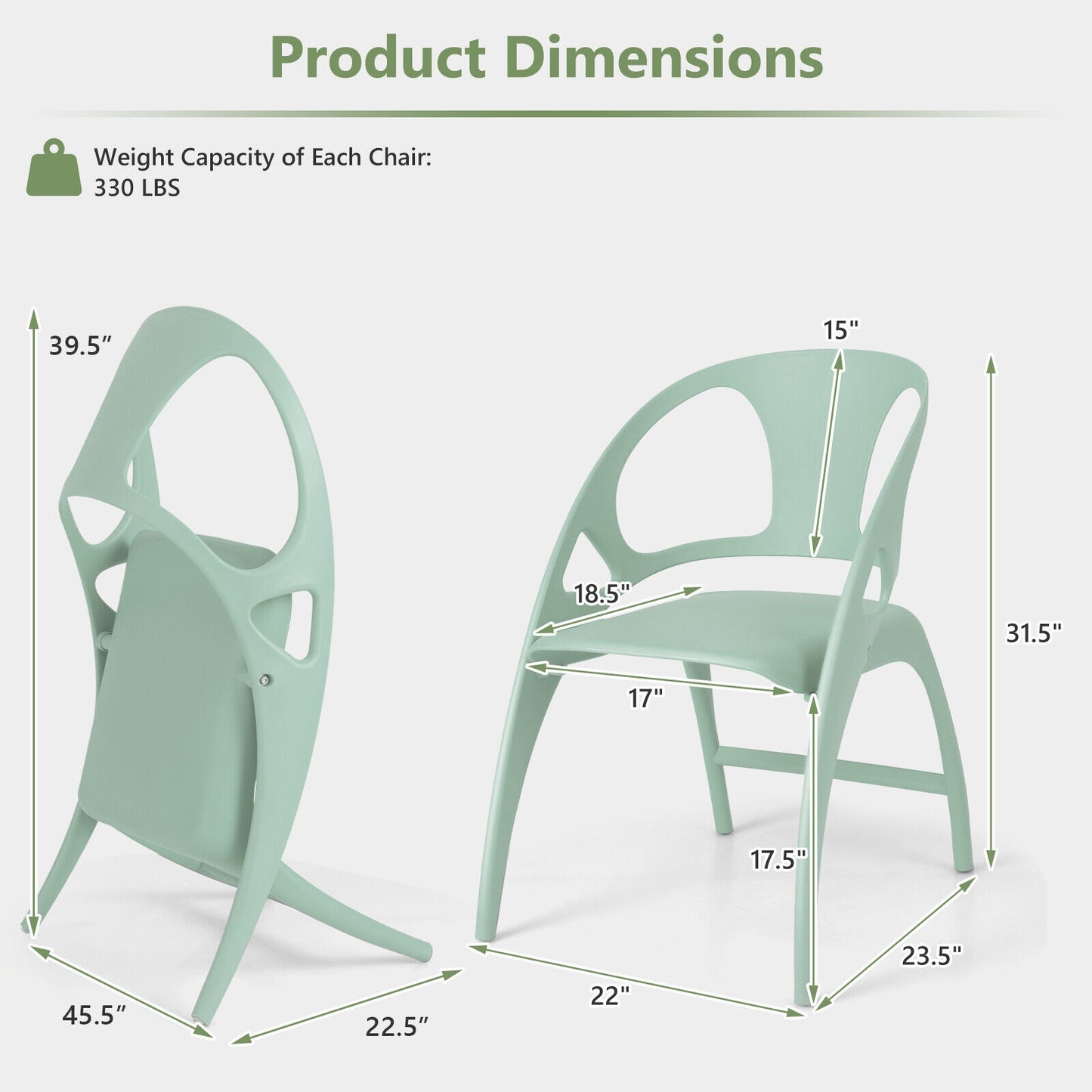 Folding Dining Chairs with Armrests and High Backrest in Green - Set of 2