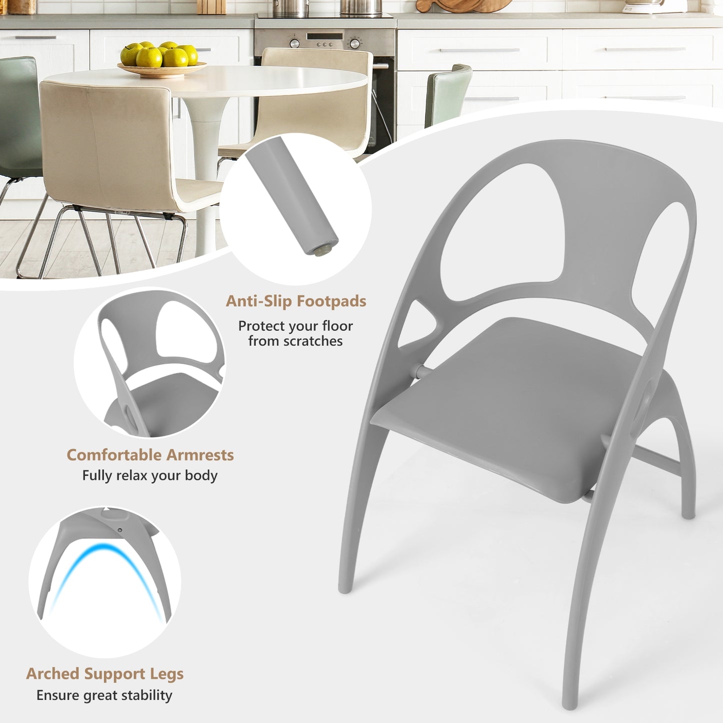 Folding Dining Chairs with Armrests and High Backrest in Grey - Set of 2