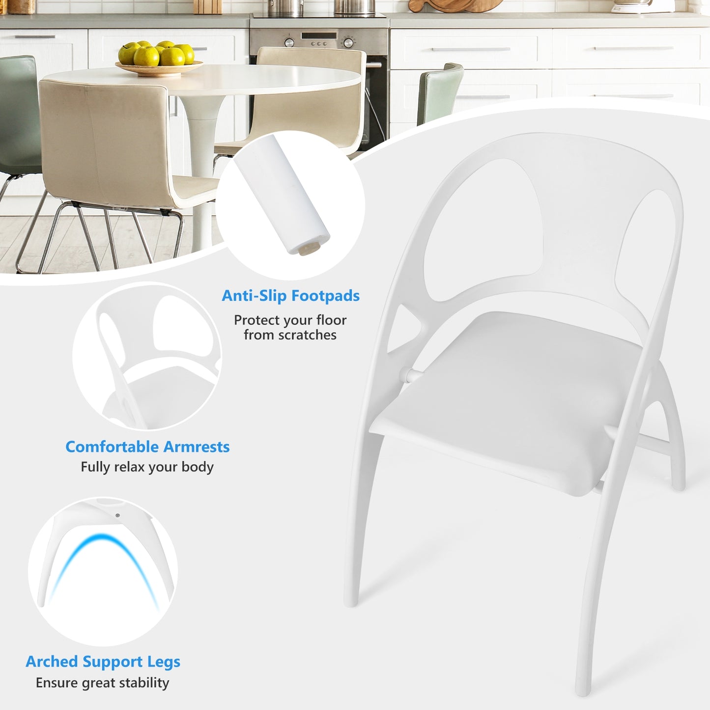 Folding Dining Chairs with Armrests and High Backrest in White - Set of 2