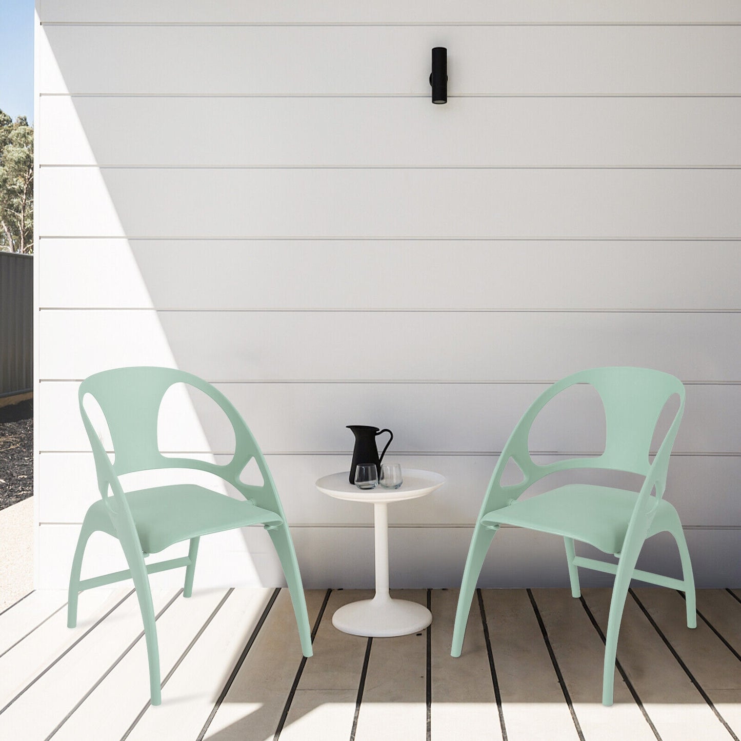 Folding Dining Chairs with Armrests and High Backrest in Green - Set of 2