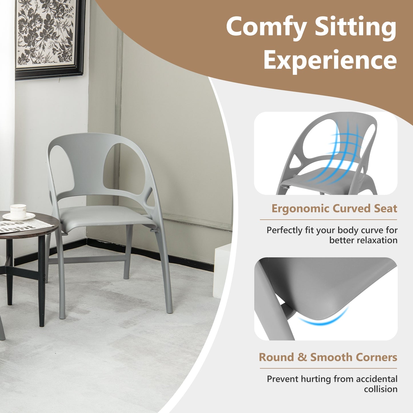 Folding Dining Chairs with Armrests and High Backrest in Grey - Set of 2