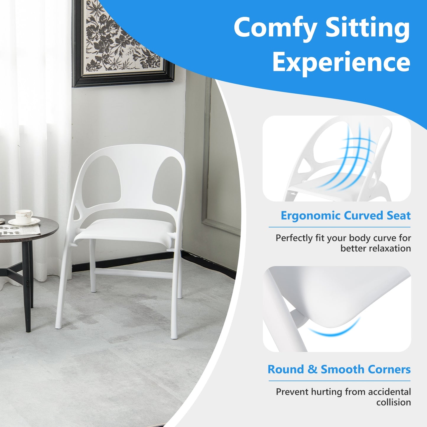 Folding Dining Chairs with Armrests and High Backrest in White - Set of 2