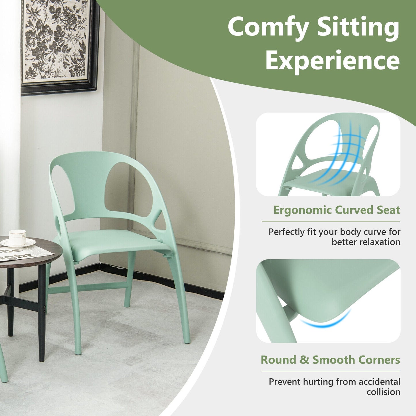 Folding Dining Chairs with Armrests and High Backrest in Green - Set of 2