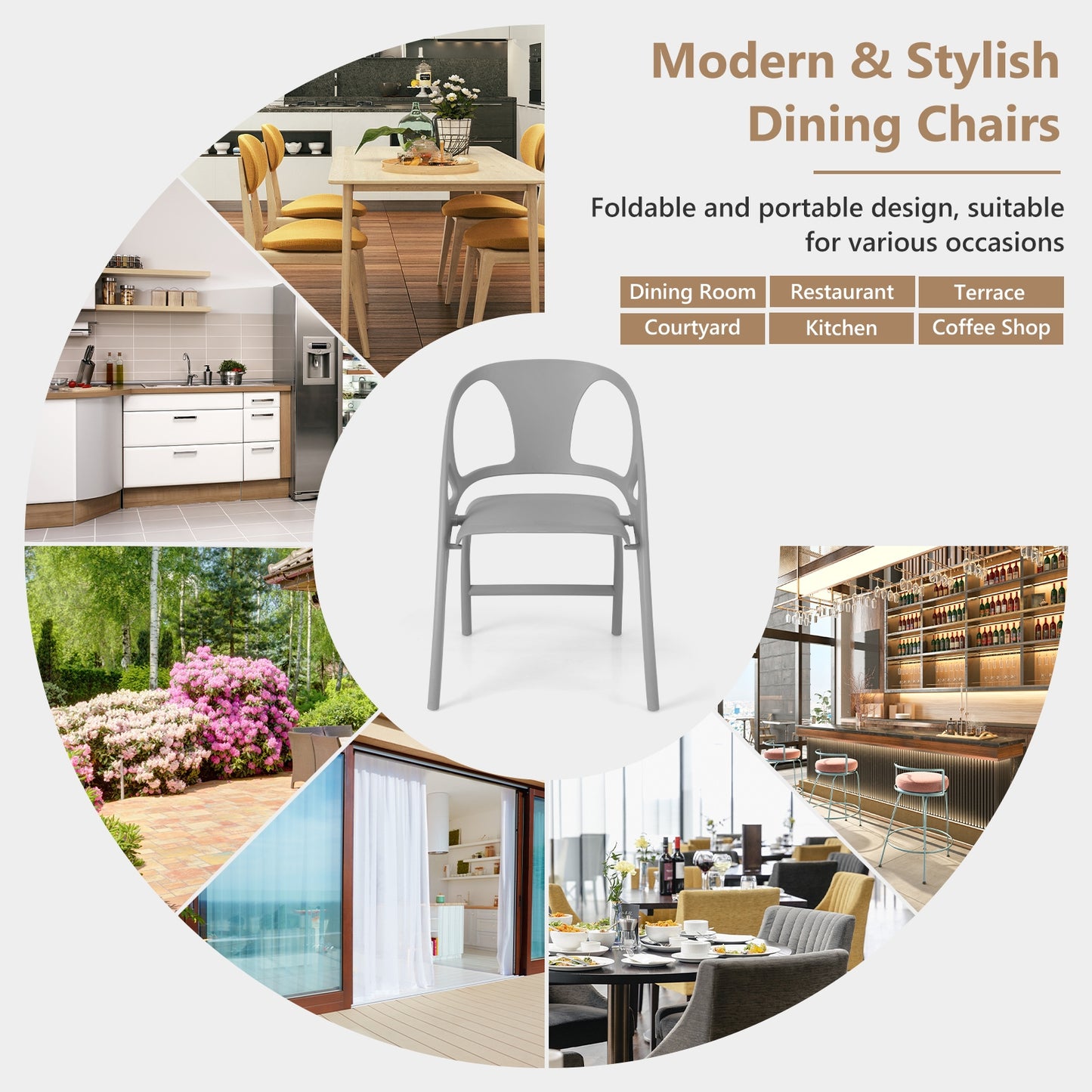 Folding Dining Chairs with Armrests and High Backrest in Grey - Set of 2