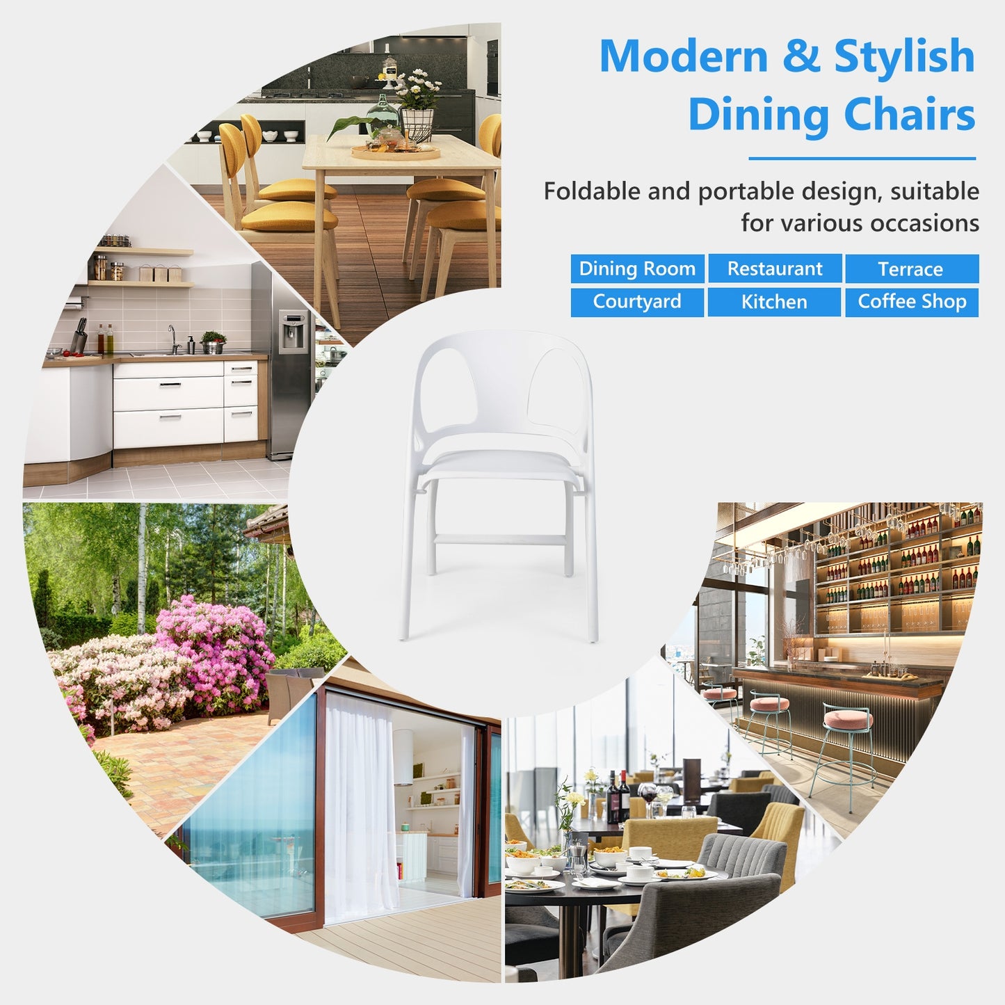 Folding Dining Chairs with Armrests and High Backrest in White - Set of 2