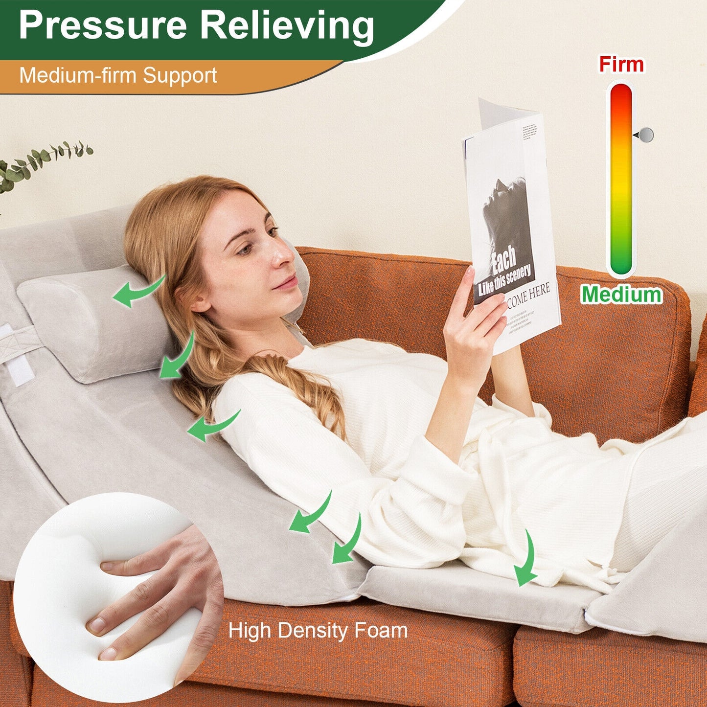 6 Piece Adjustable Bed Wedge Pillow Set for Full-Body Support and Pain Relief