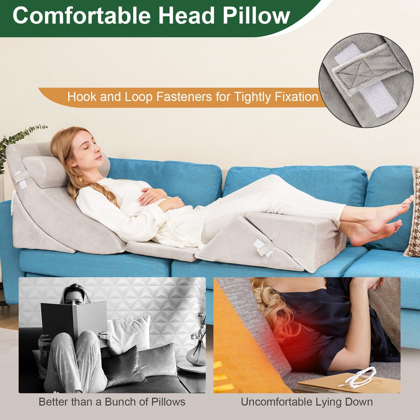 6 Piece Adjustable Bed Wedge Pillow Set for Full-Body Support and Pain Relief