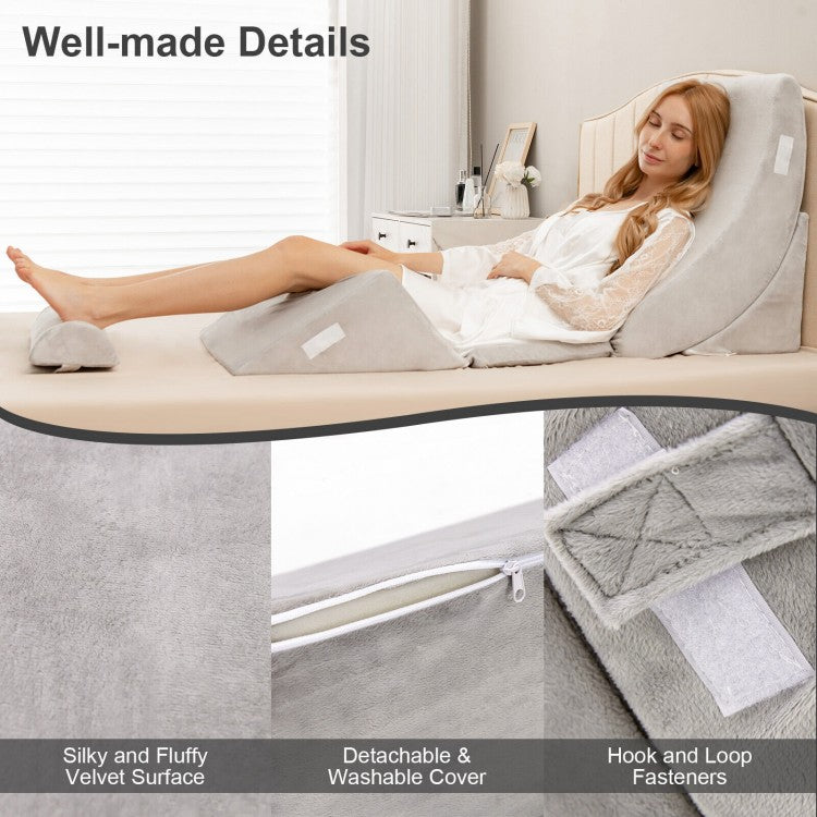6 Piece Adjustable Bed Wedge Pillow Set for Full-Body Support and Pain Relief