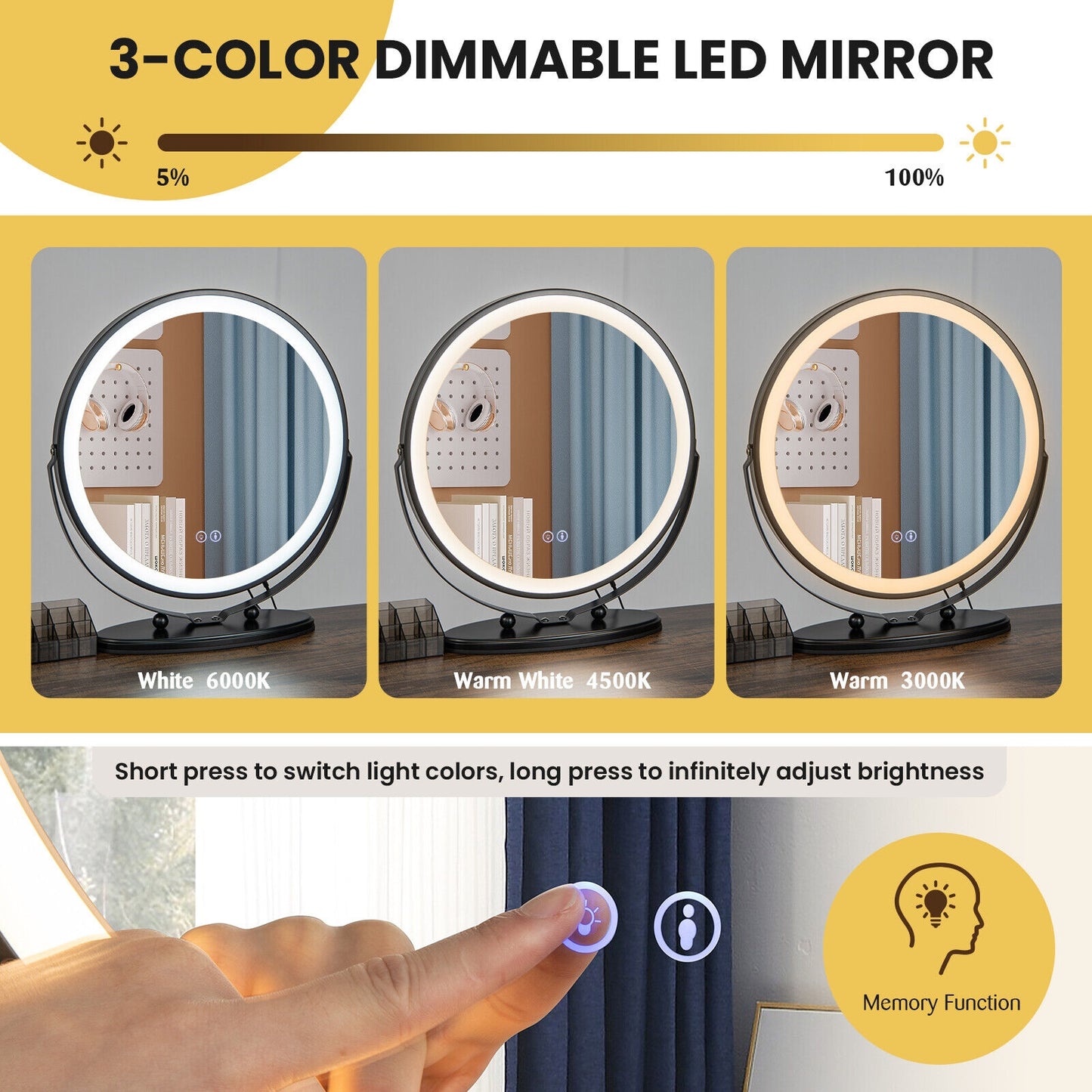 LED Vanity Set with Dimmable Mirror, Charging Station & Storage Chest