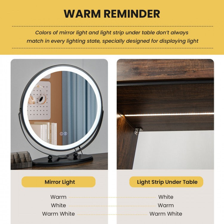 LED Vanity Set with Dimmable Mirror, Charging Station & Storage Chest