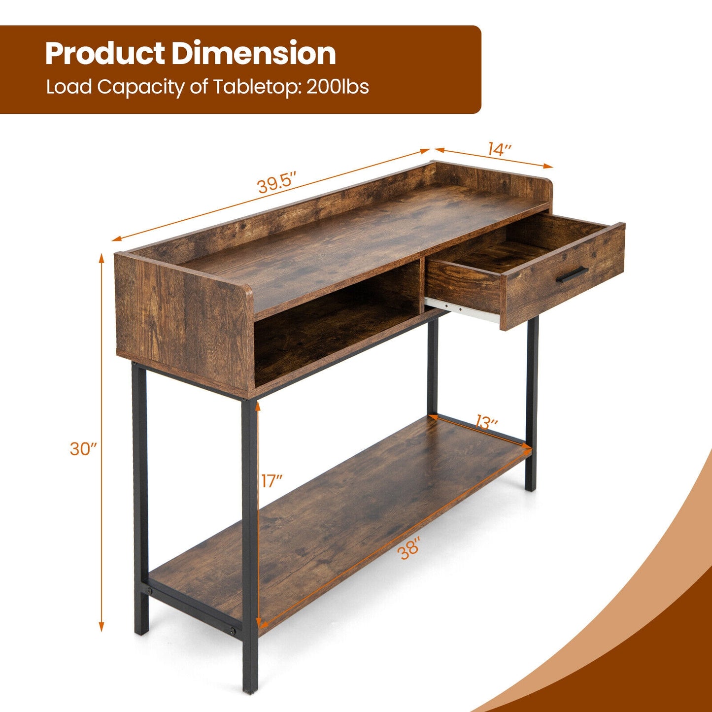 Spacious Long Console Table with Drawer and Durable Metal Frame for Entryway or Living Room