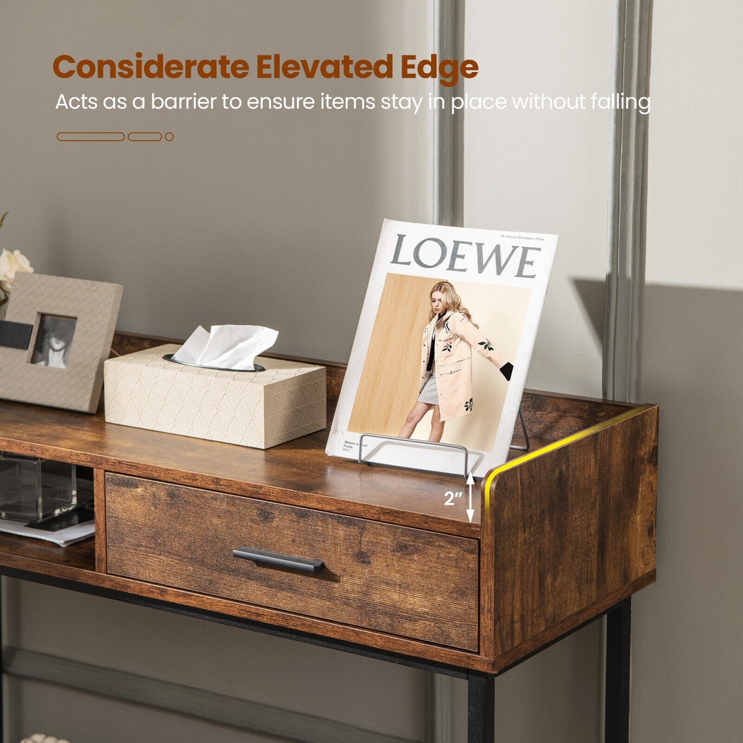 Spacious Long Console Table with Drawer and Durable Metal Frame for Entryway or Living Room