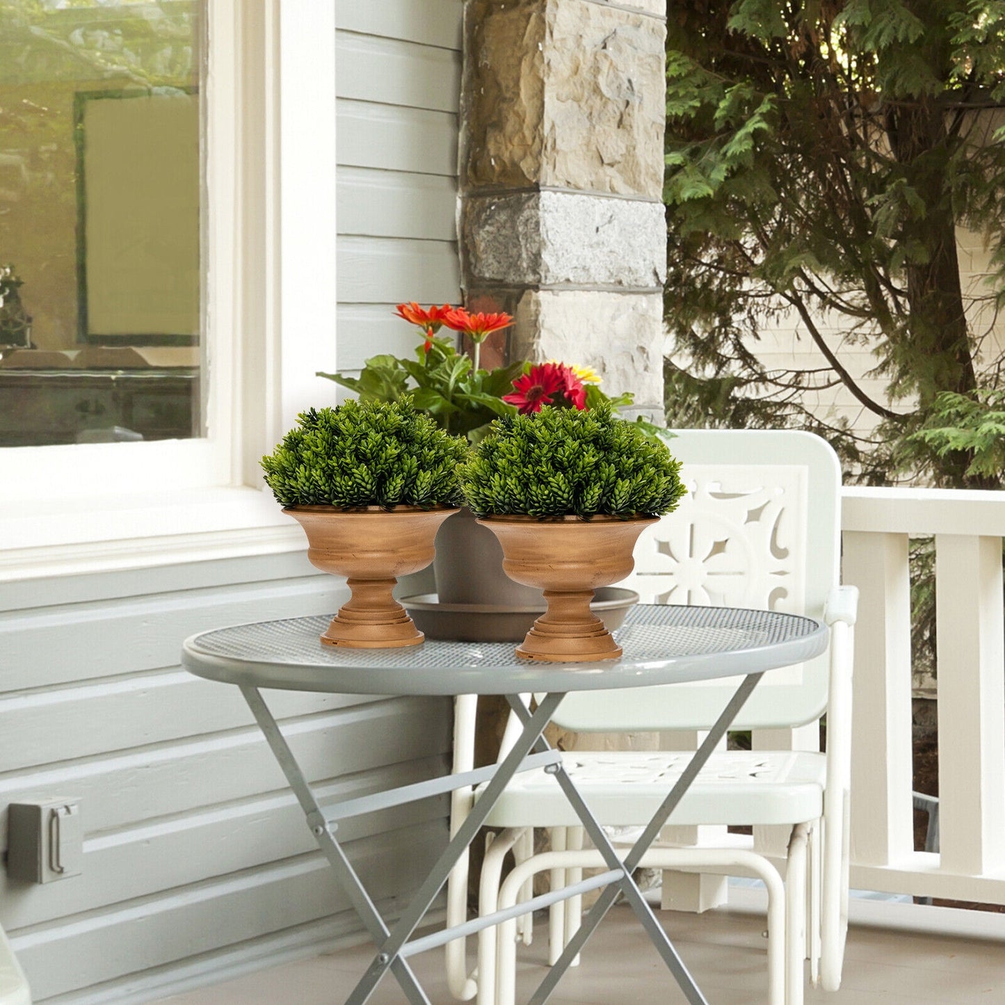 Set of 4 Artificial Boxwood Topiary Trees – Lifelike Faux Greenery for Indoor/Outdoor Decor