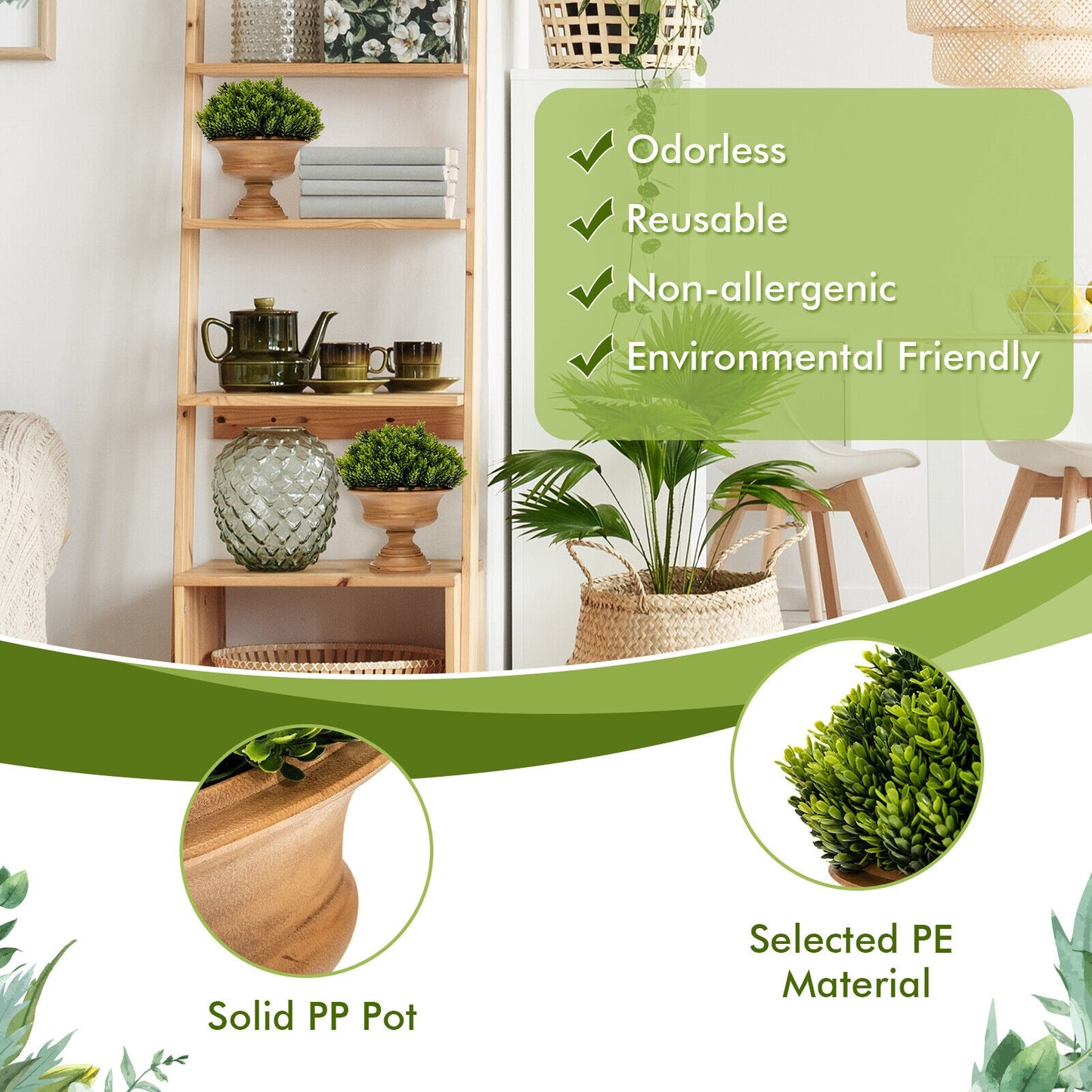 Set of 4 Artificial Boxwood Topiary Trees – Lifelike Faux Greenery for Indoor/Outdoor Decor