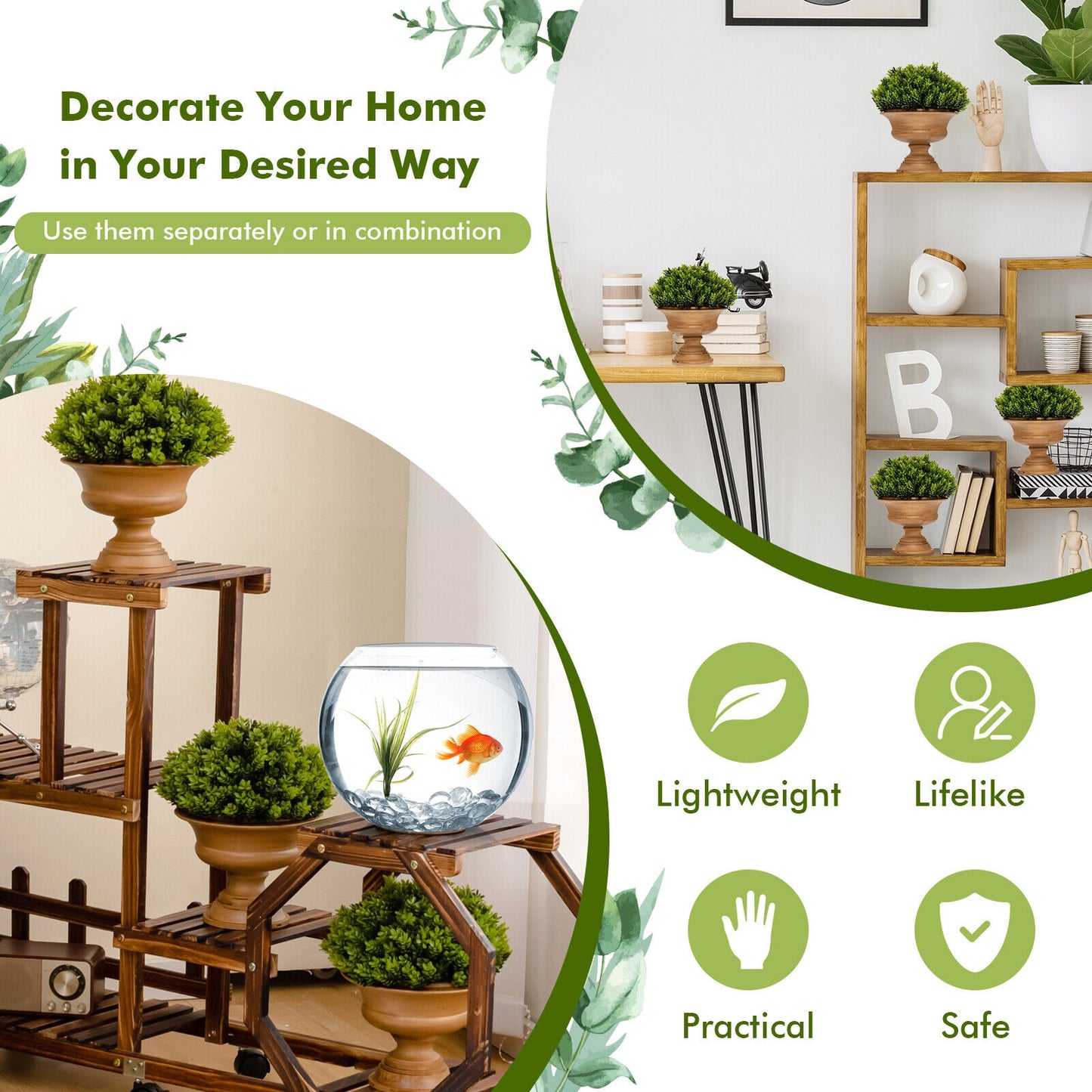 Set of 4 Artificial Boxwood Topiary Trees – Lifelike Faux Greenery for Indoor/Outdoor Decor