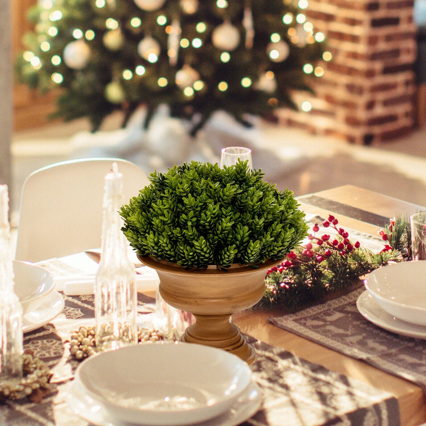 Set of 4 Artificial Boxwood Topiary Trees – Lifelike Faux Greenery for Indoor/Outdoor Decor